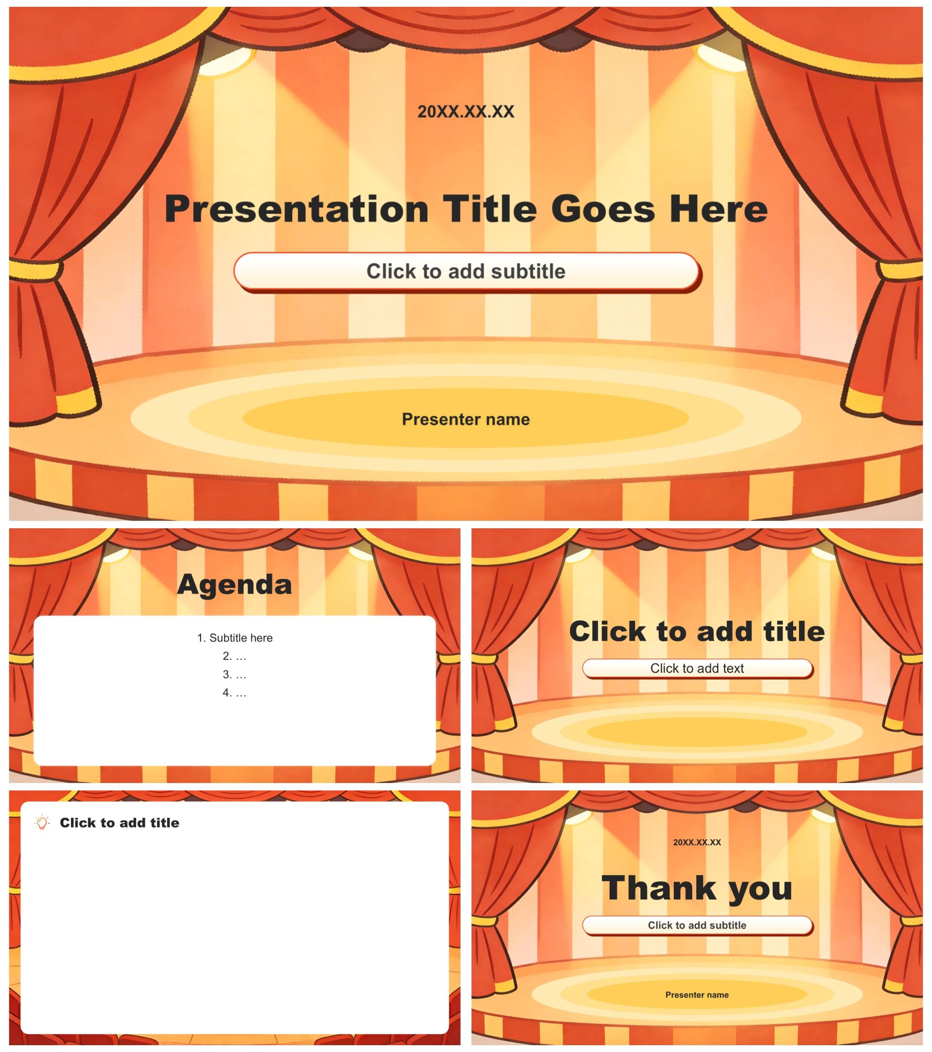 红黄色扁平插画风愚人节活动策划PPT主题模板