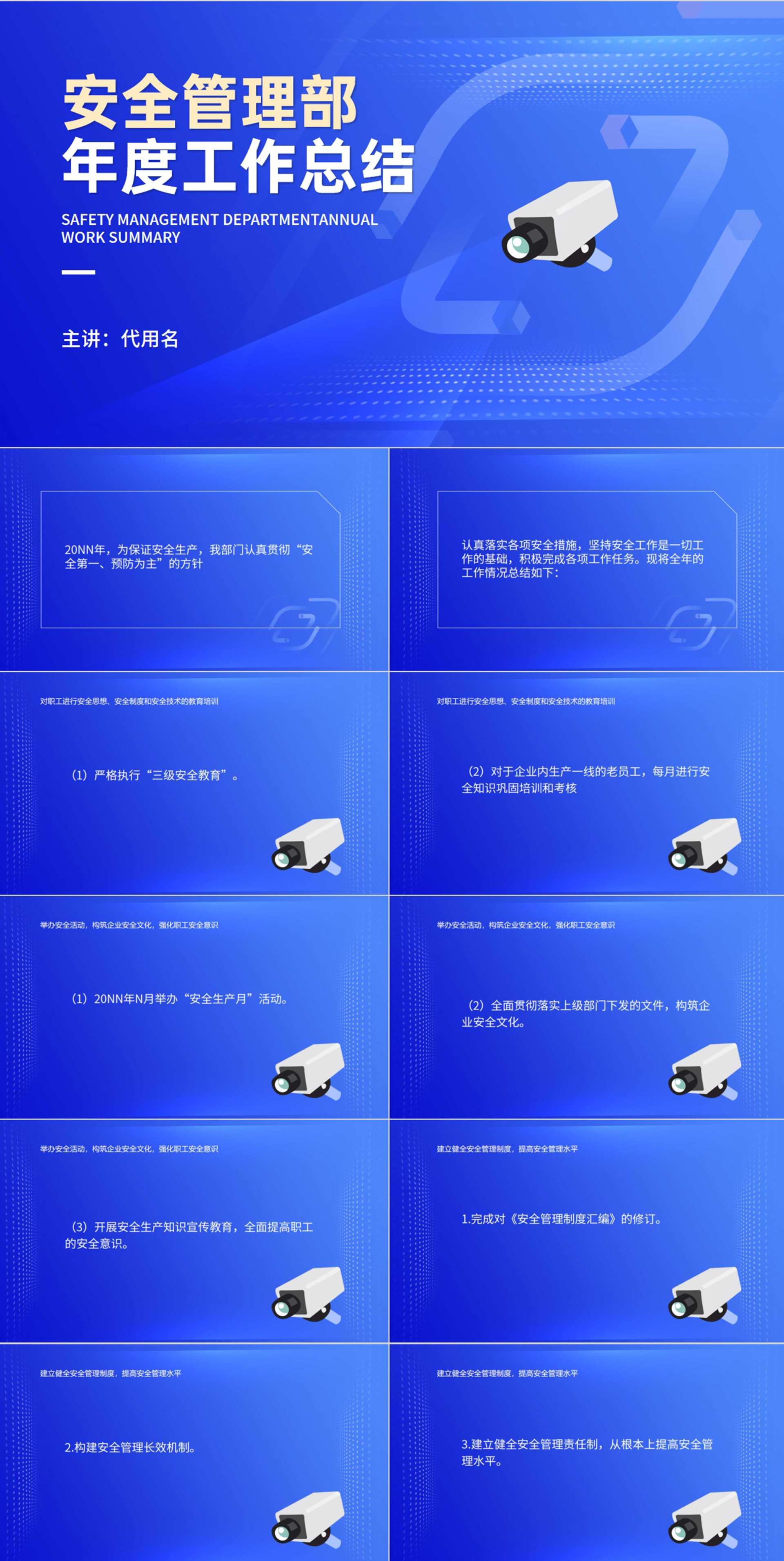 蓝色简约风安全管理部年度工作总结PPT模板