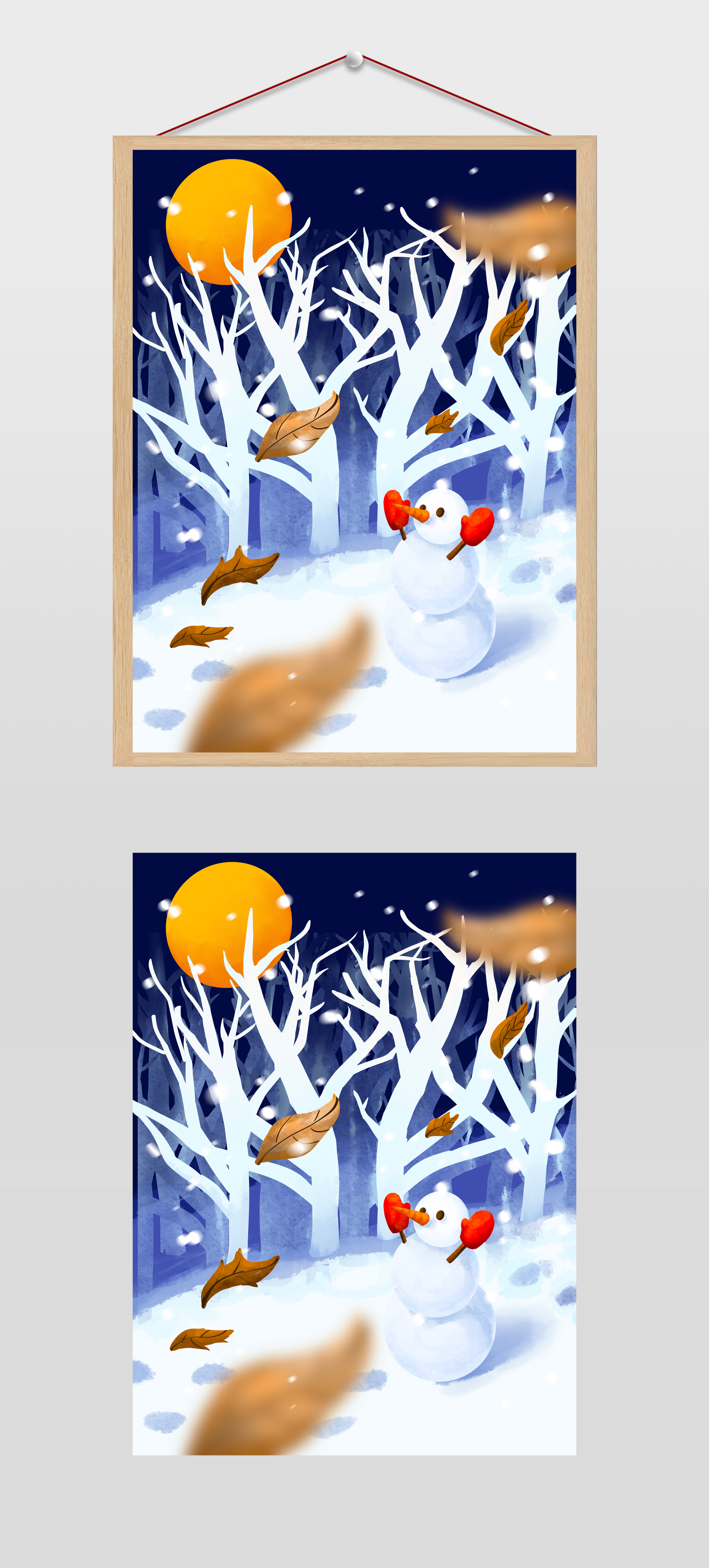 白树林雪人插画