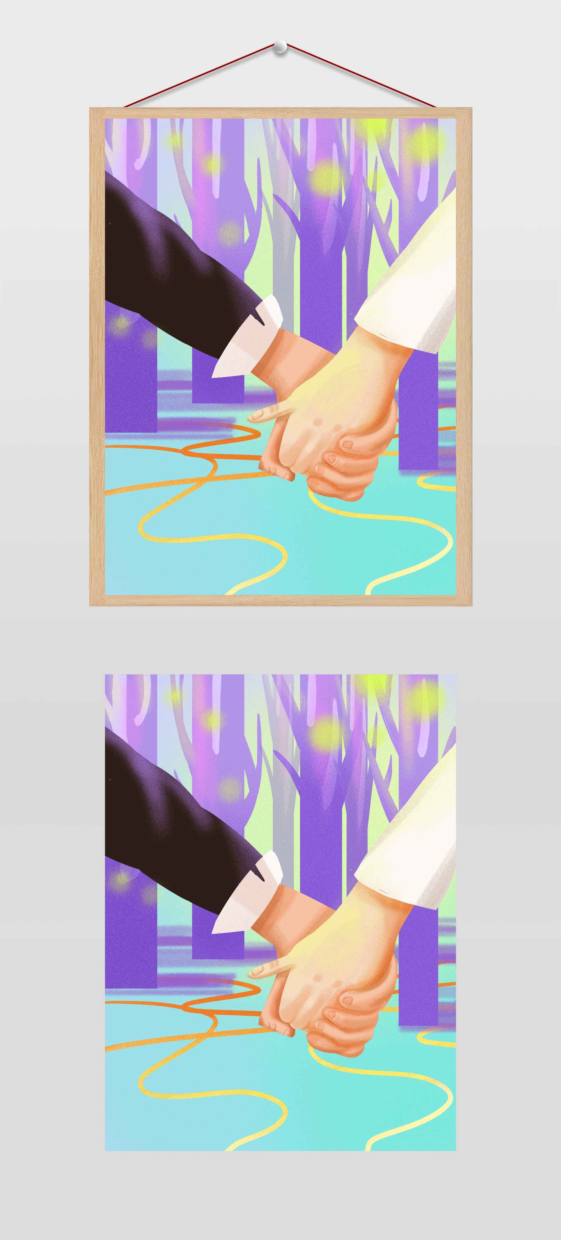 牵手特写插画