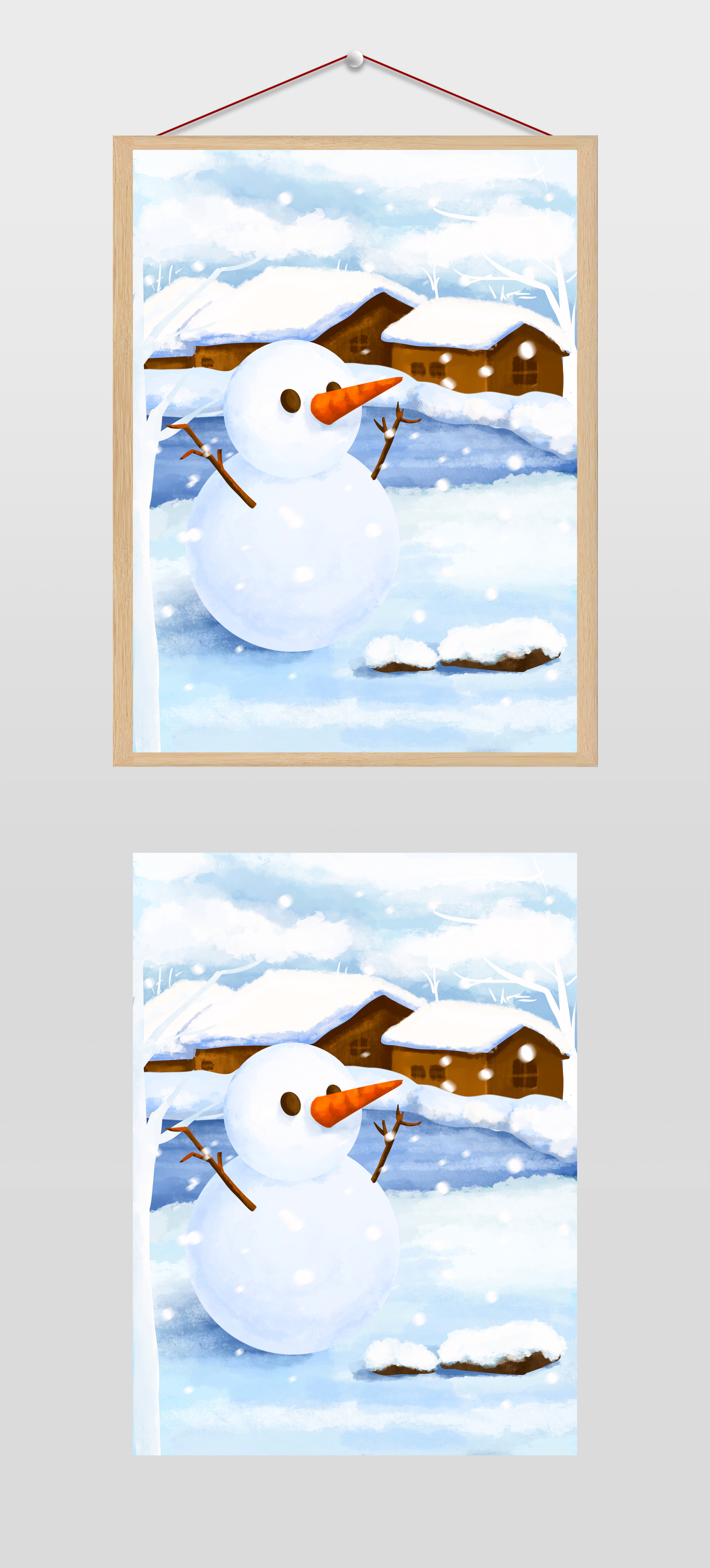 雪人村庄插画