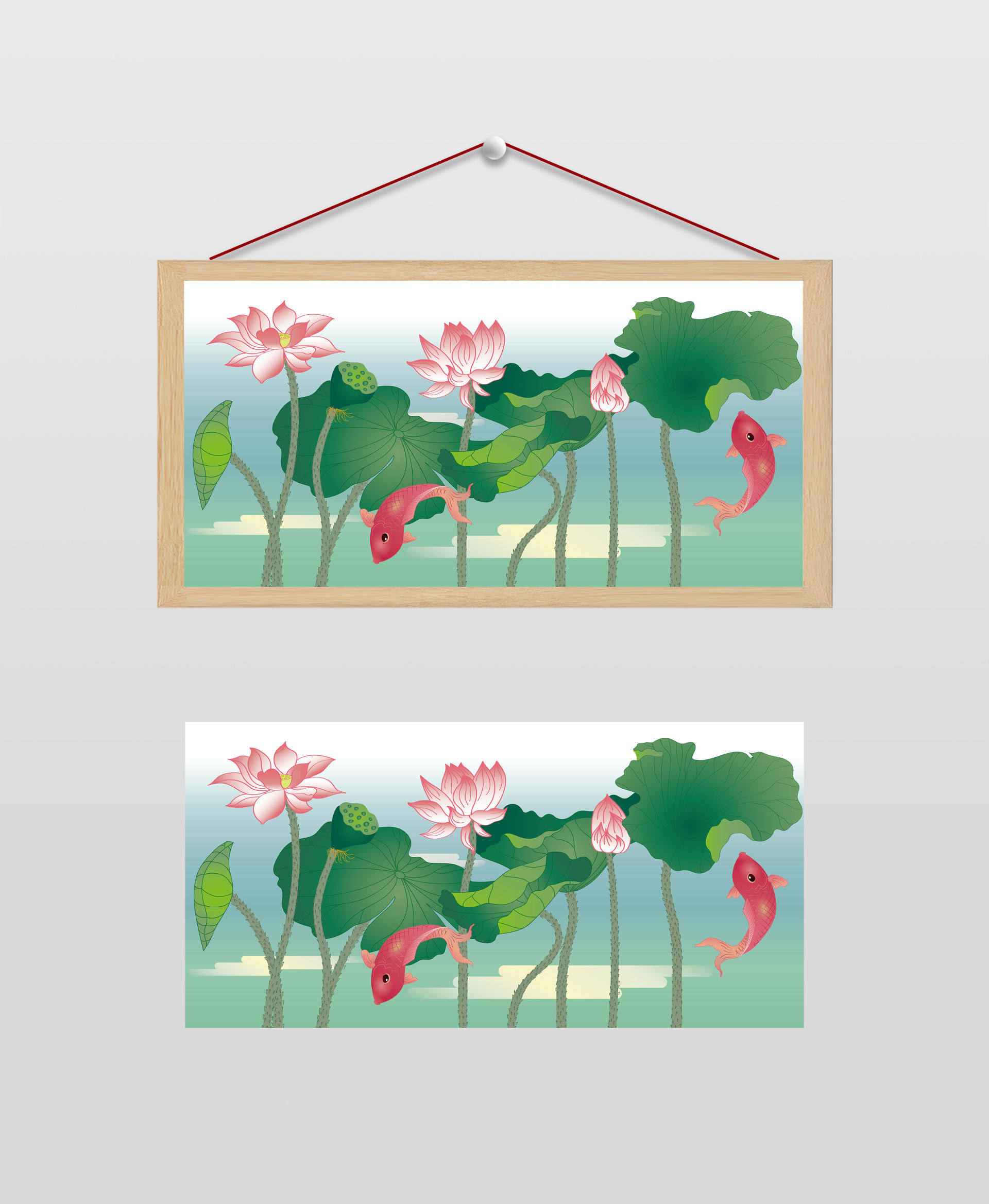 中国风荷花锦鲤插画
