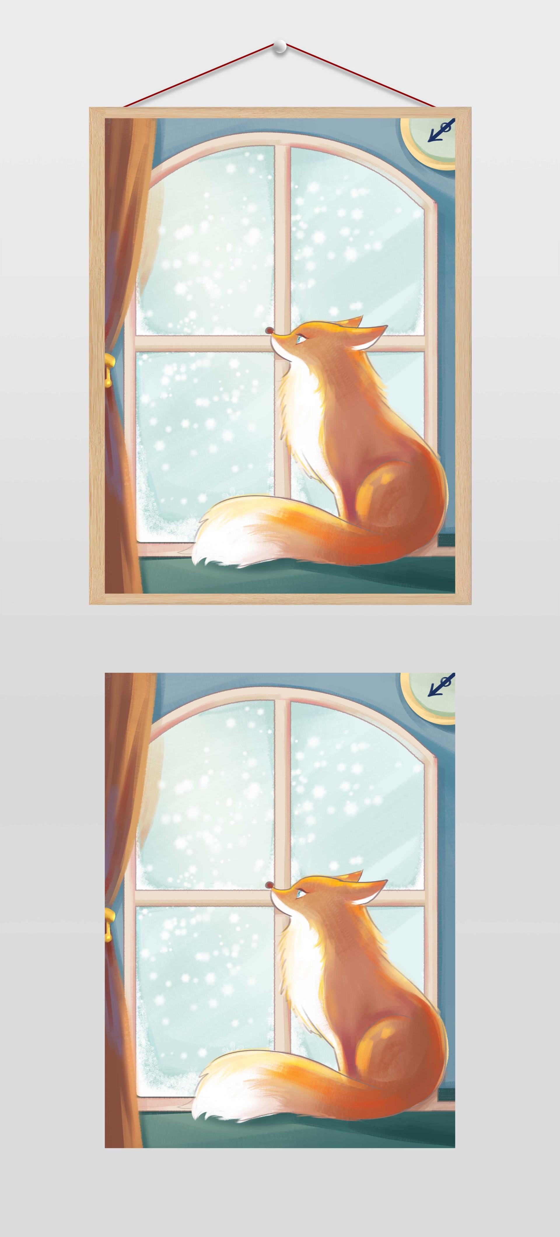 节气小寒大寒雪地狐狸插画