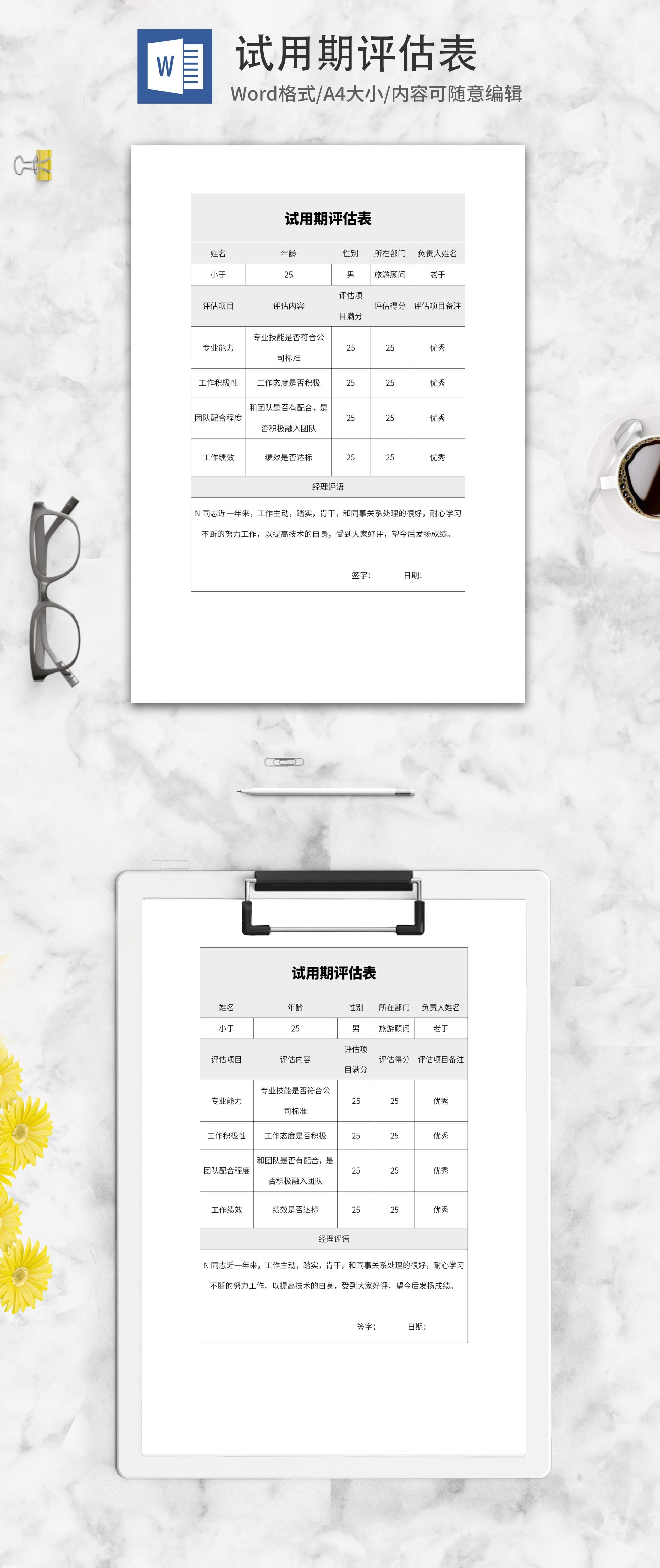 试用期企业评估表word模板