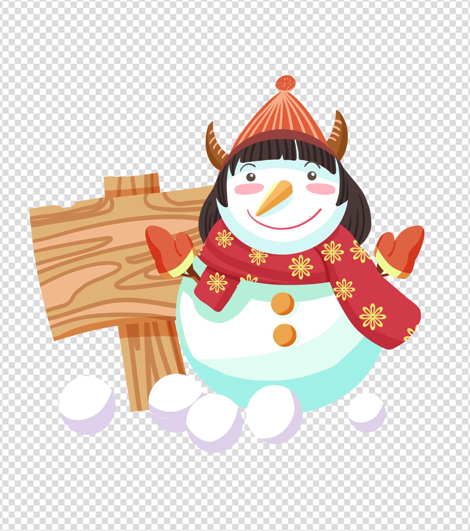 红色冬令营小雪人元素