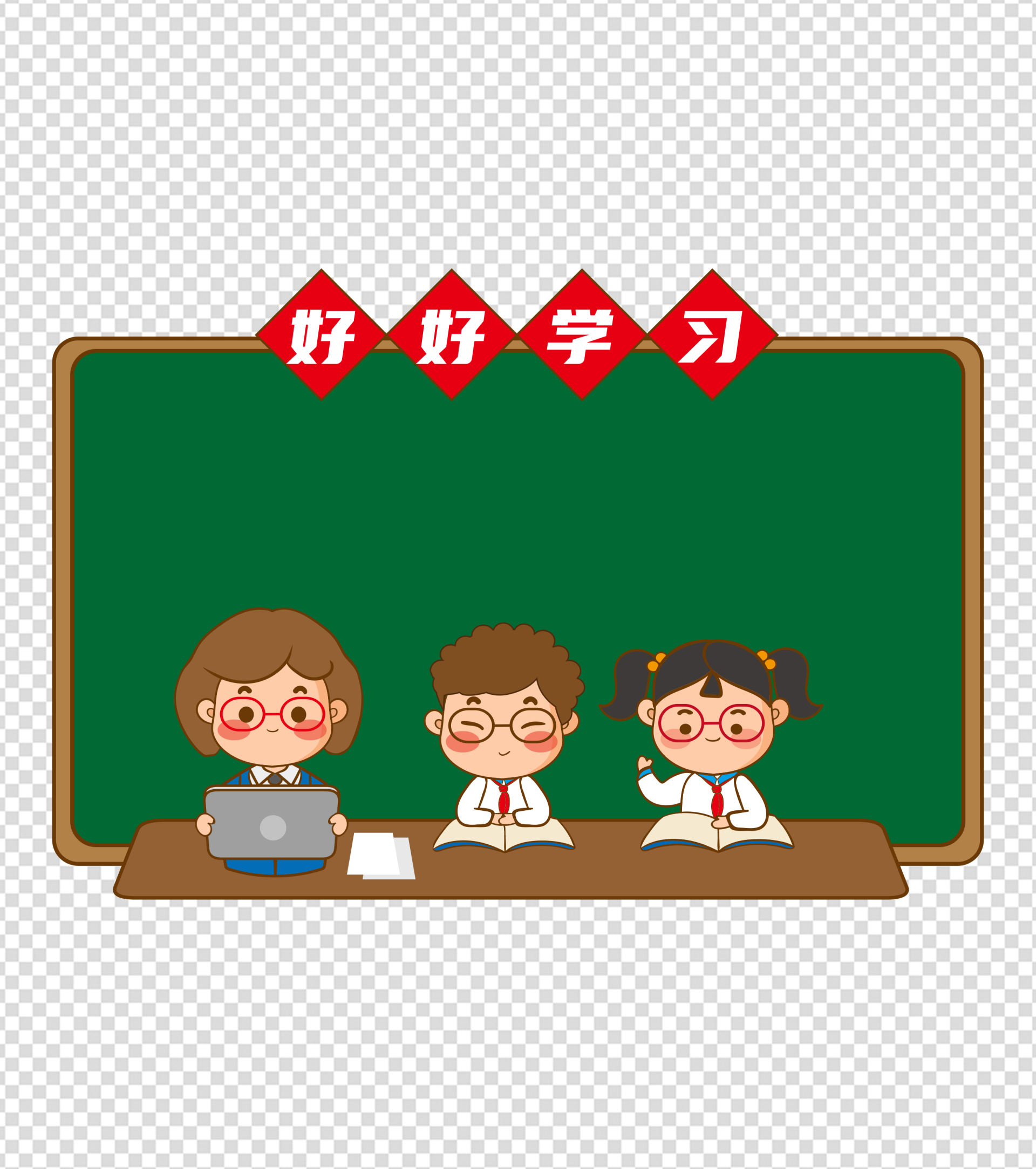 2000x2000px_小清新ppt元素原创校园卡通上课的老师_完美办公