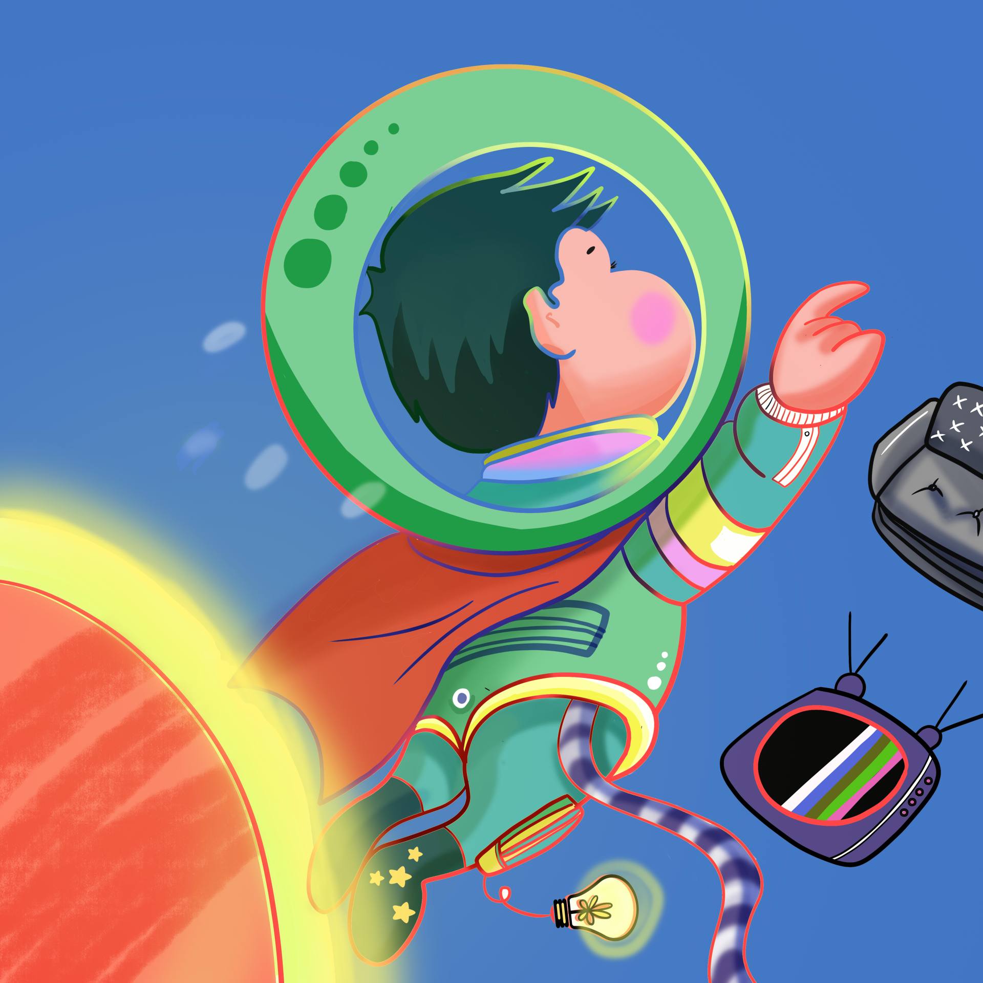 手绘卡通太空人