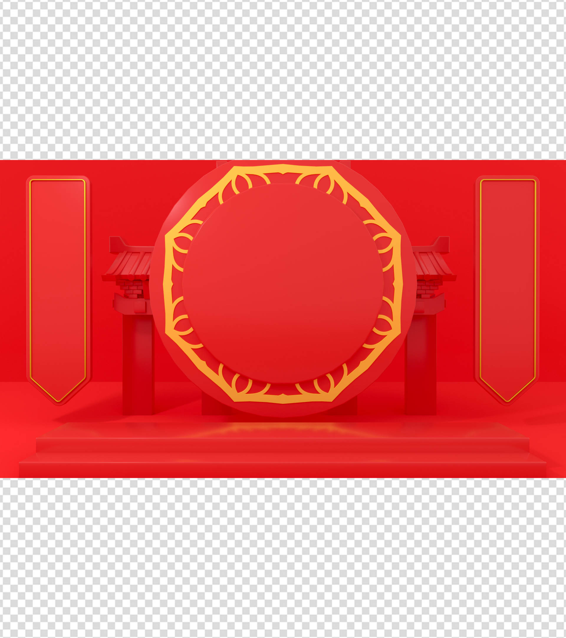 中国风红色建筑C4DPPT背景