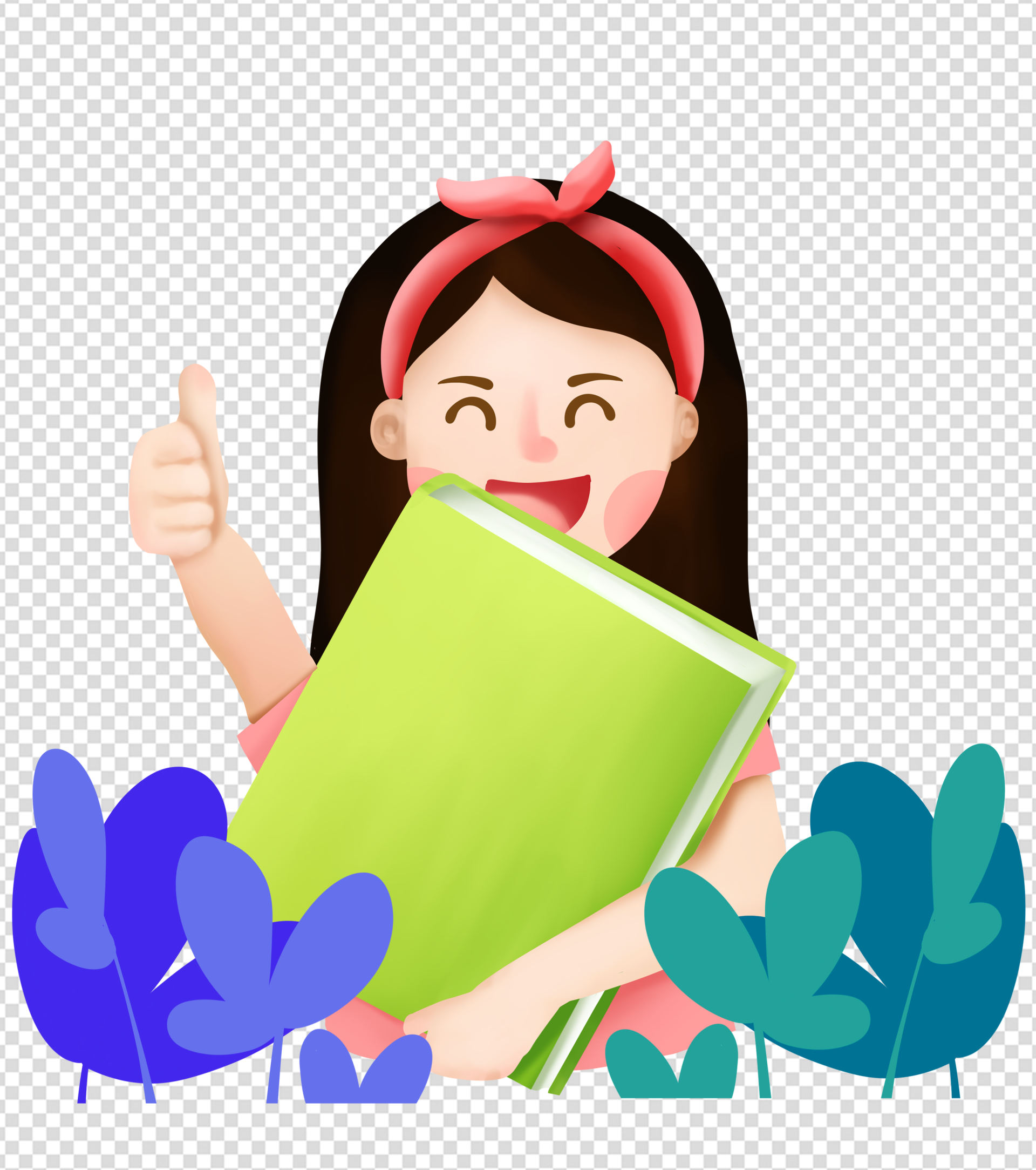 抱书女孩元素