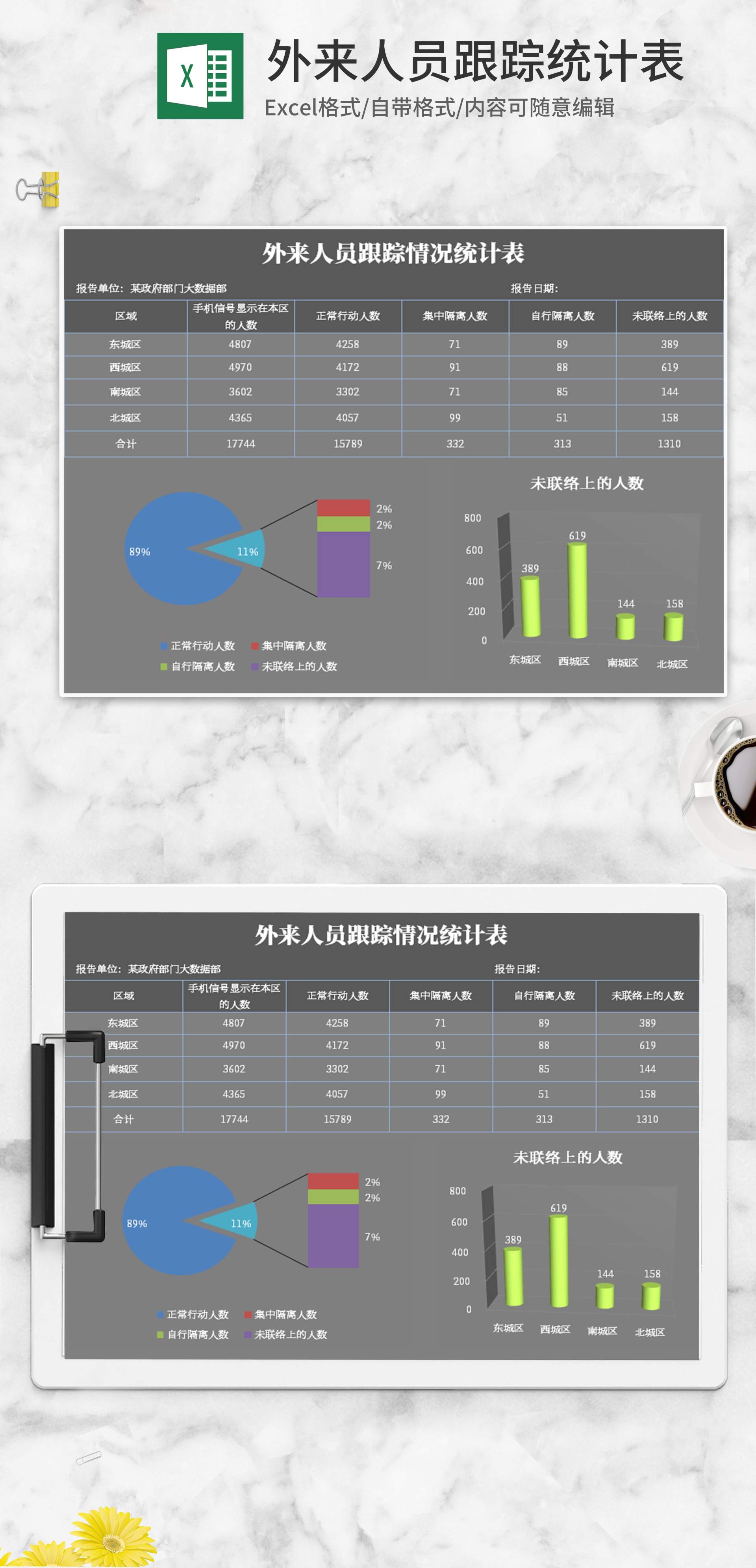 简约灰色外来人员跟踪统计表Excel模板
