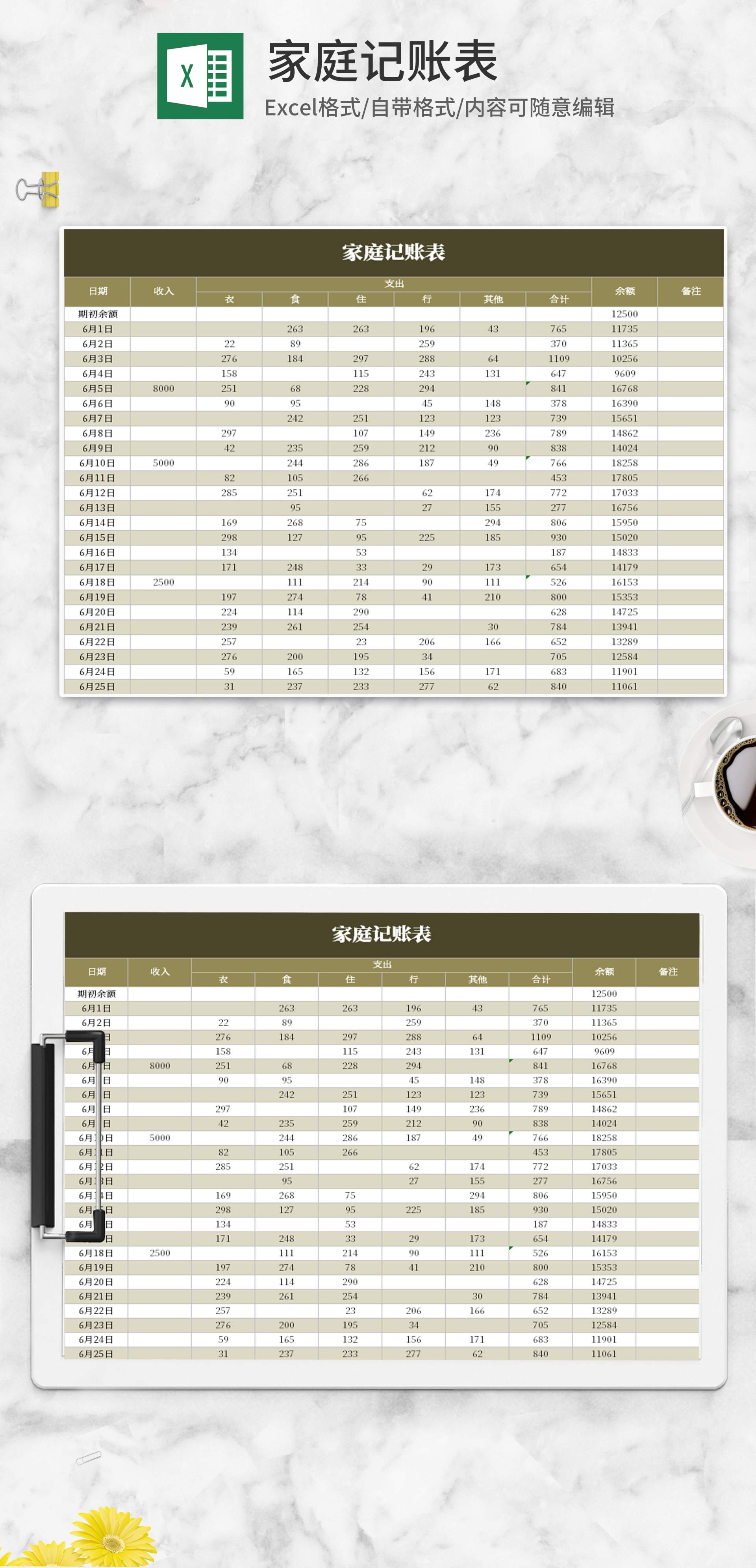 简约绿色家庭记账表Excel模板