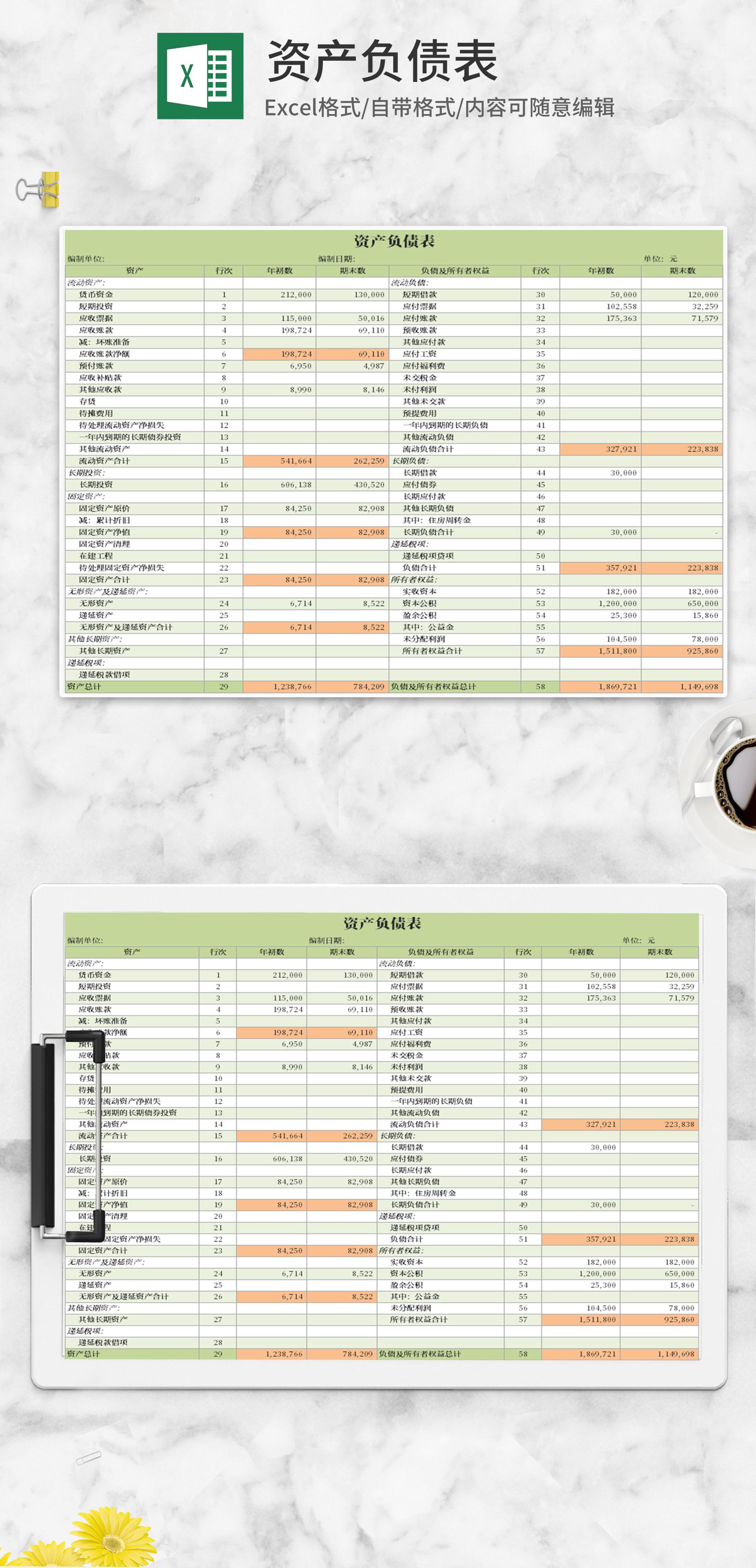 简约绿色企业资产负债表Excel模板