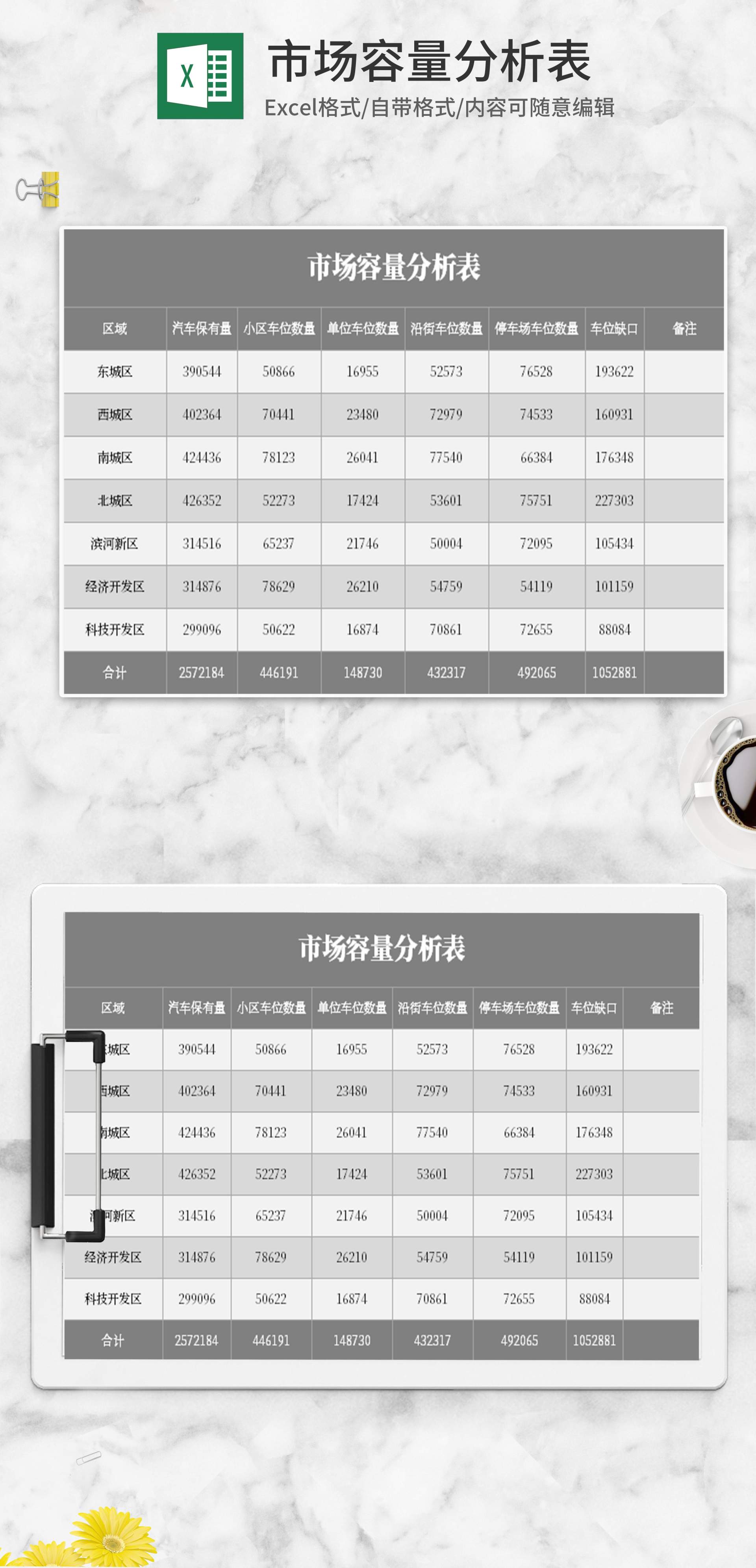 简约灰色市场容量分析表Excel模板