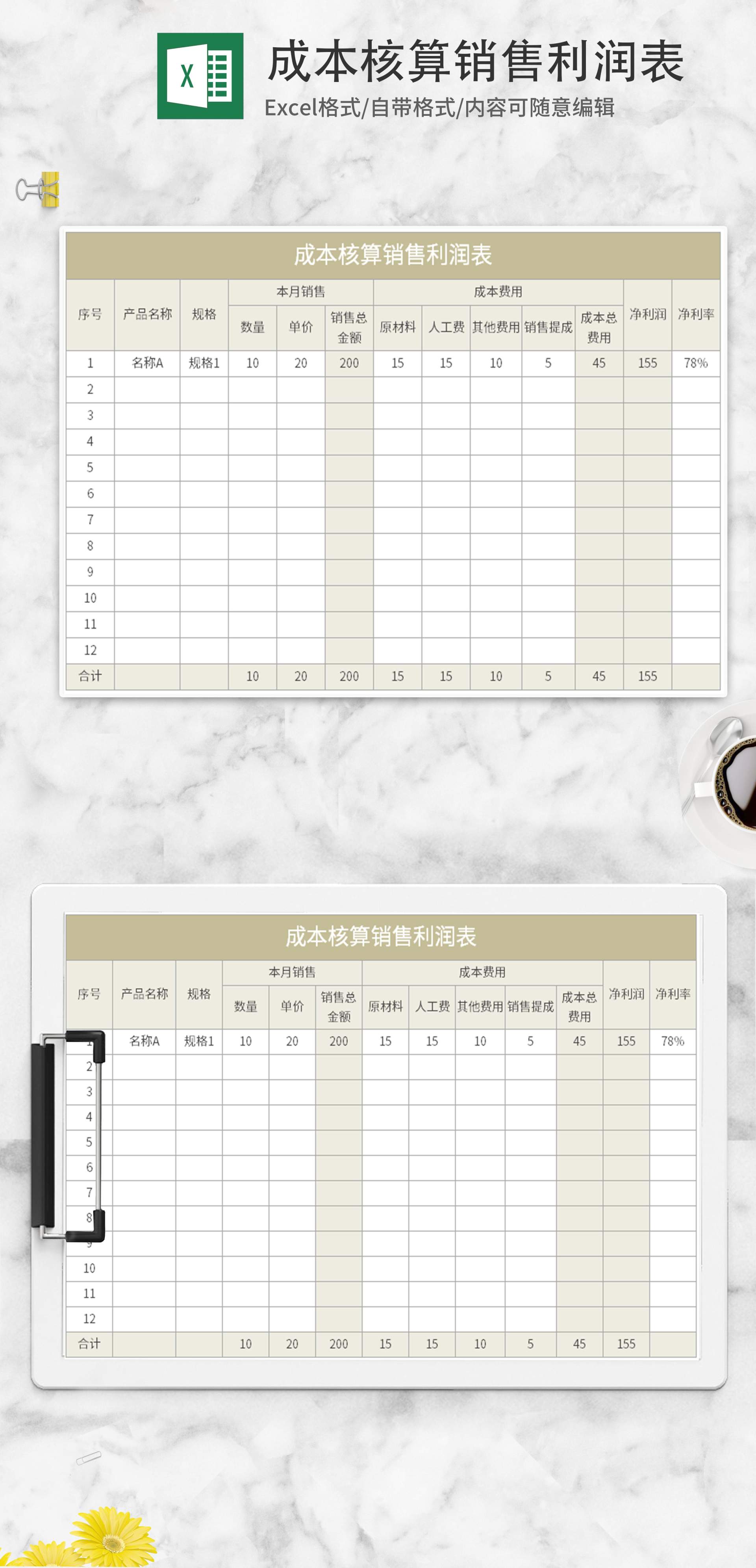 成本核算销售利润表Excel模板