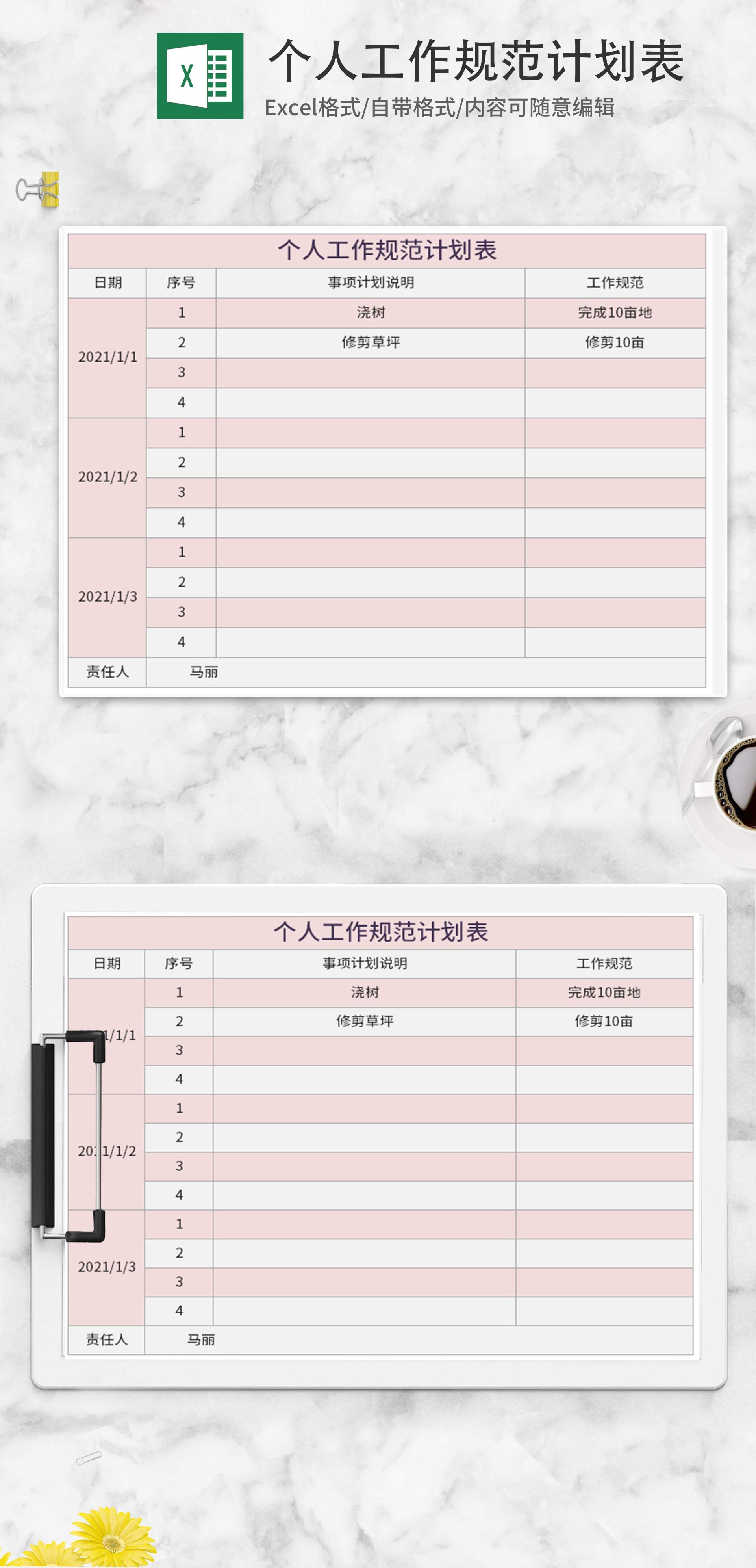 粉色个人工作规范计划表Excel模板