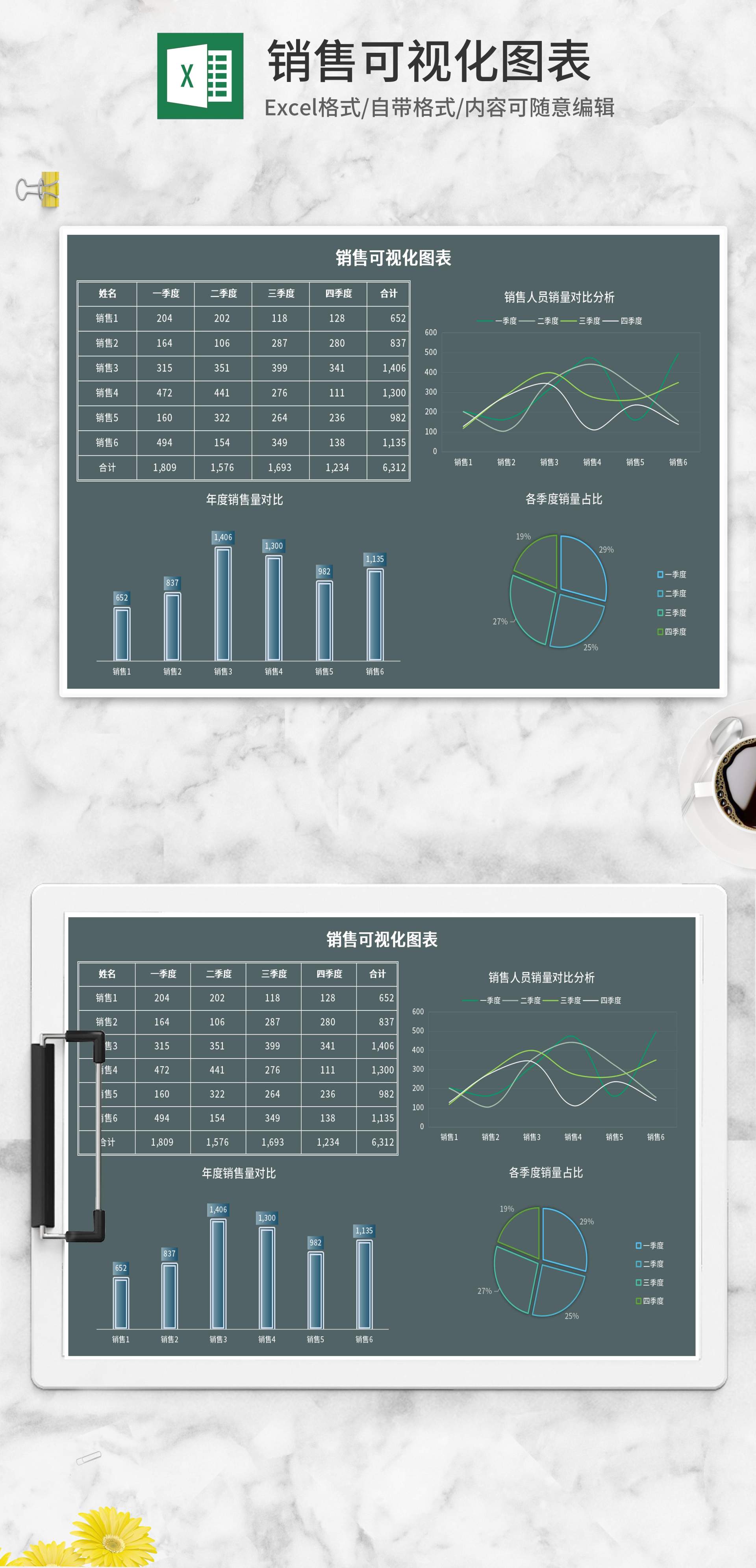 深灰销售可视化图表Excel模板