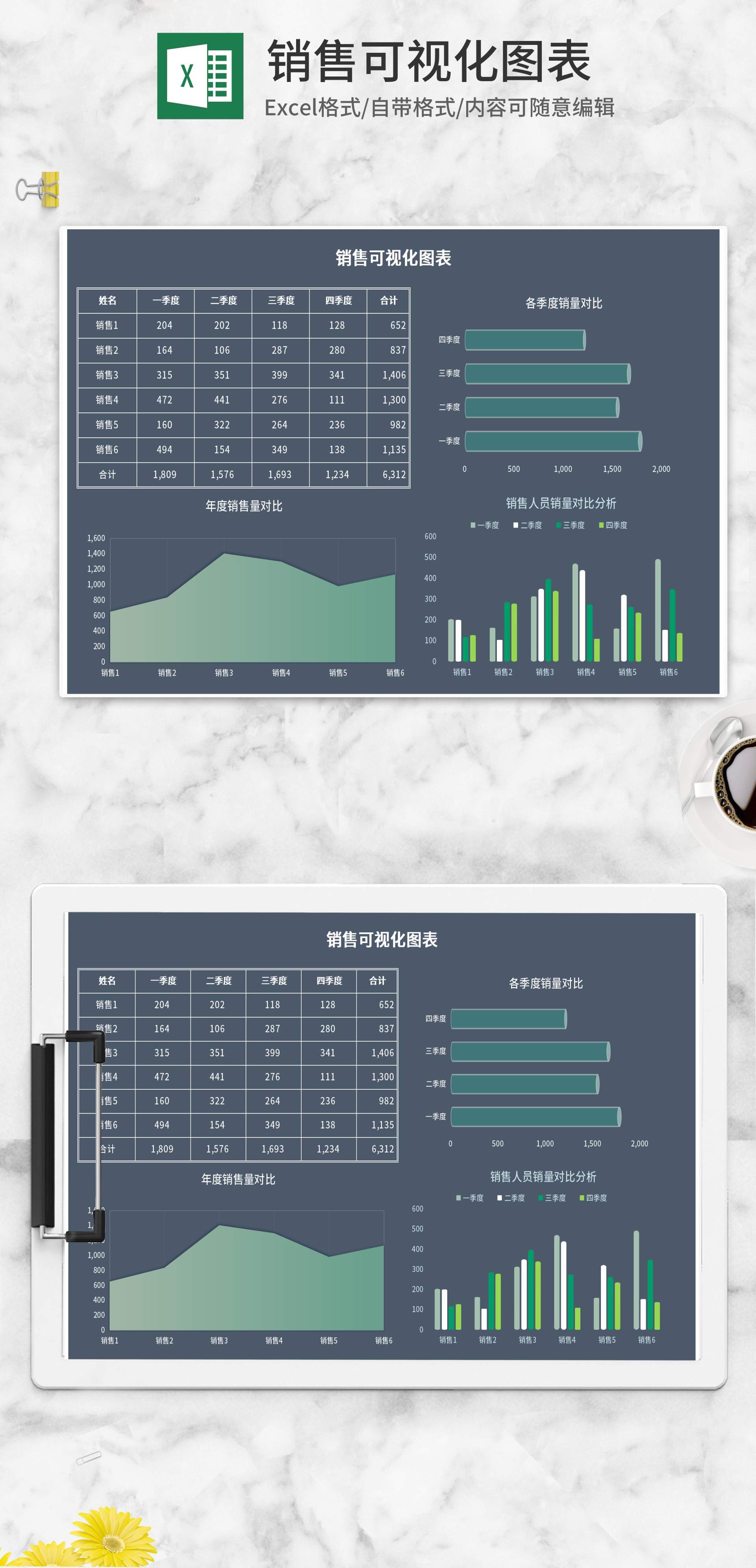 深灰销售数据可视化图表Excel模板