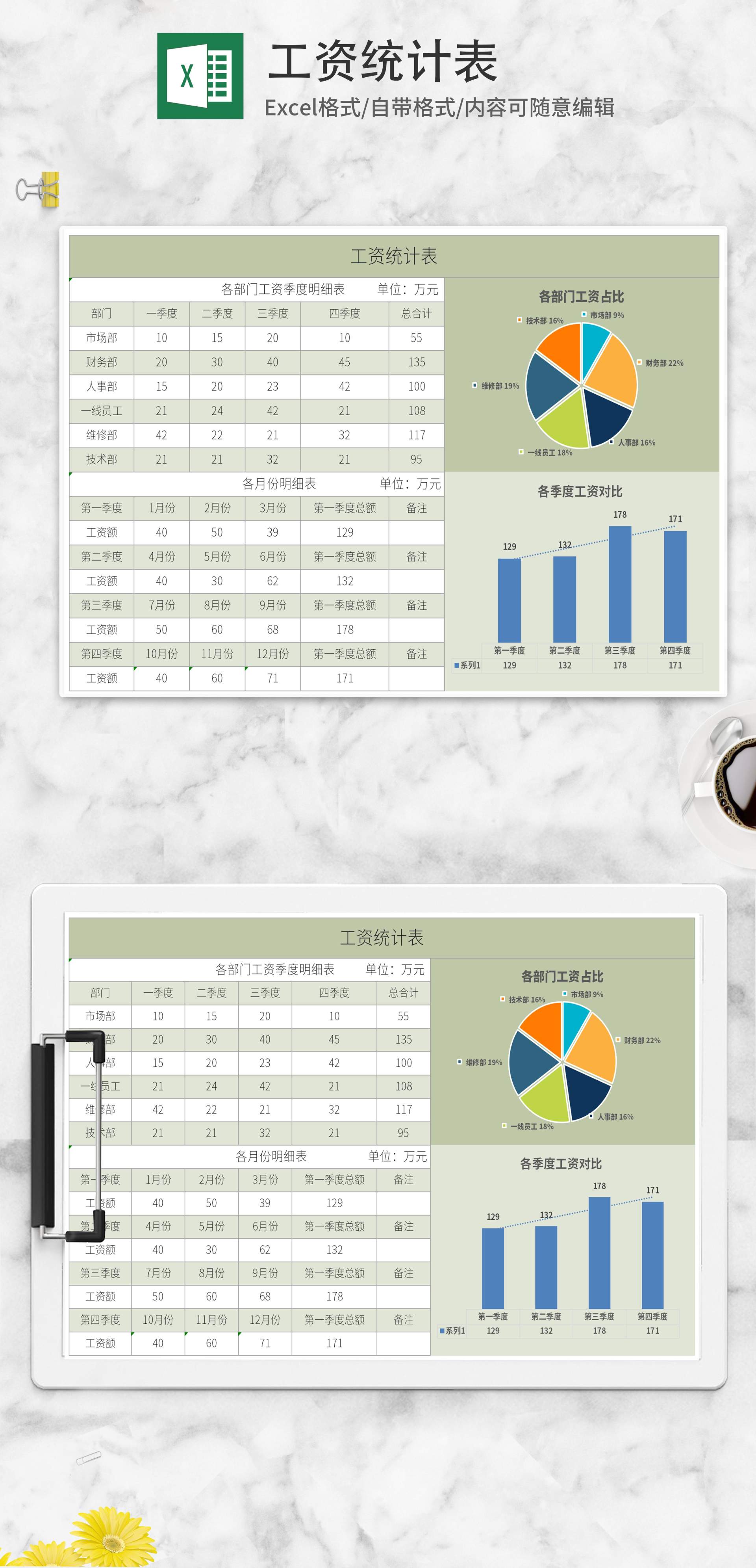 绿色工资统计表Excel模板
