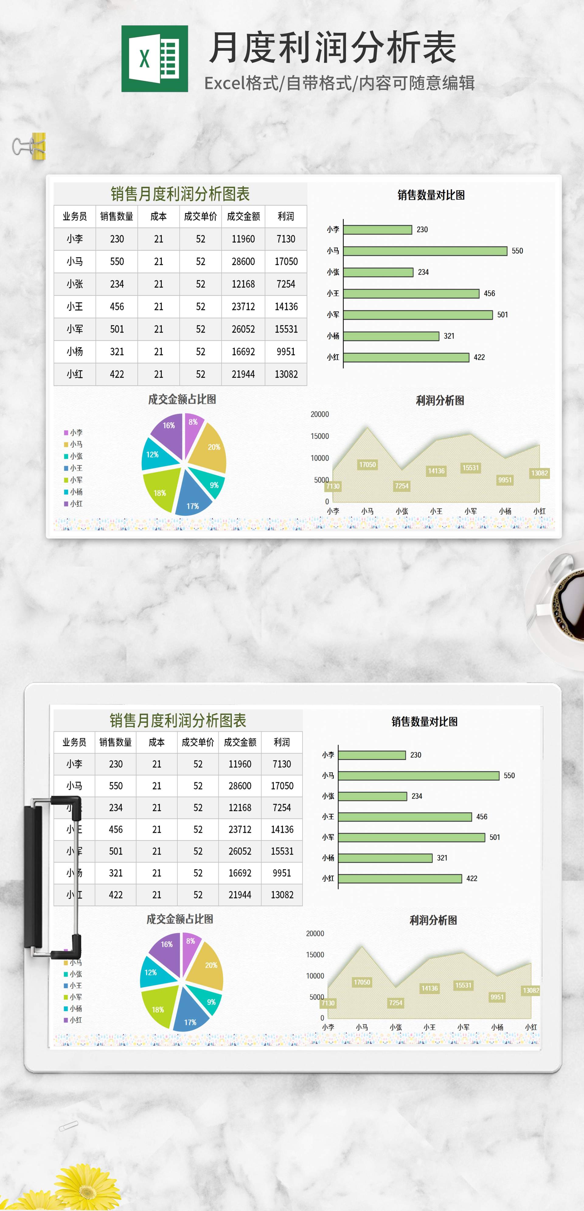 销售月度利润分析图表Excel模板