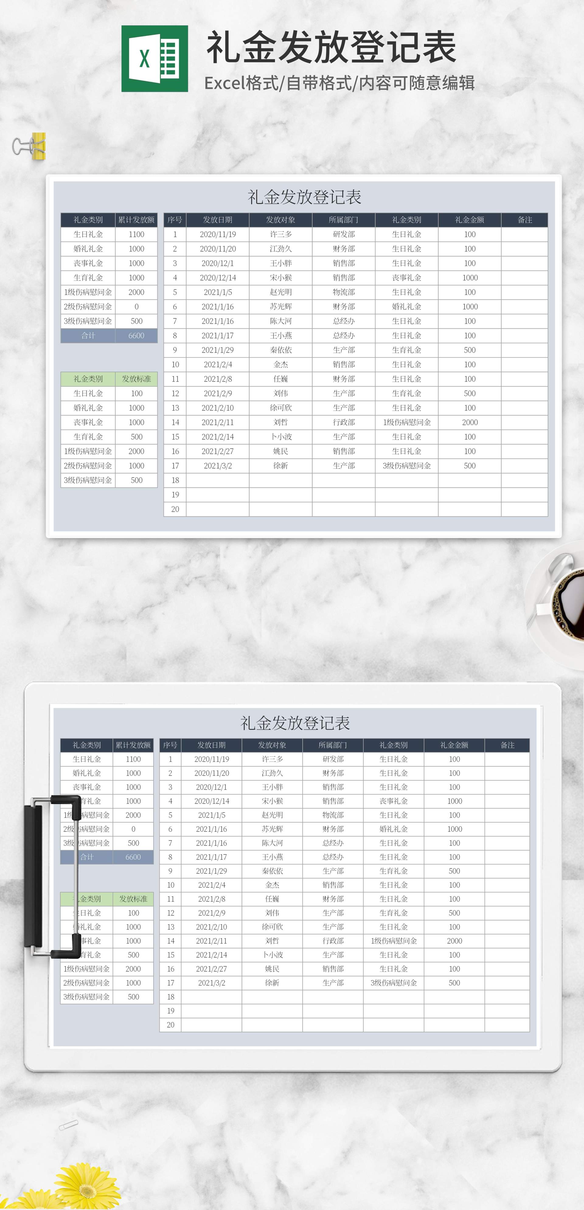 企业礼金发放登记表Excel模板