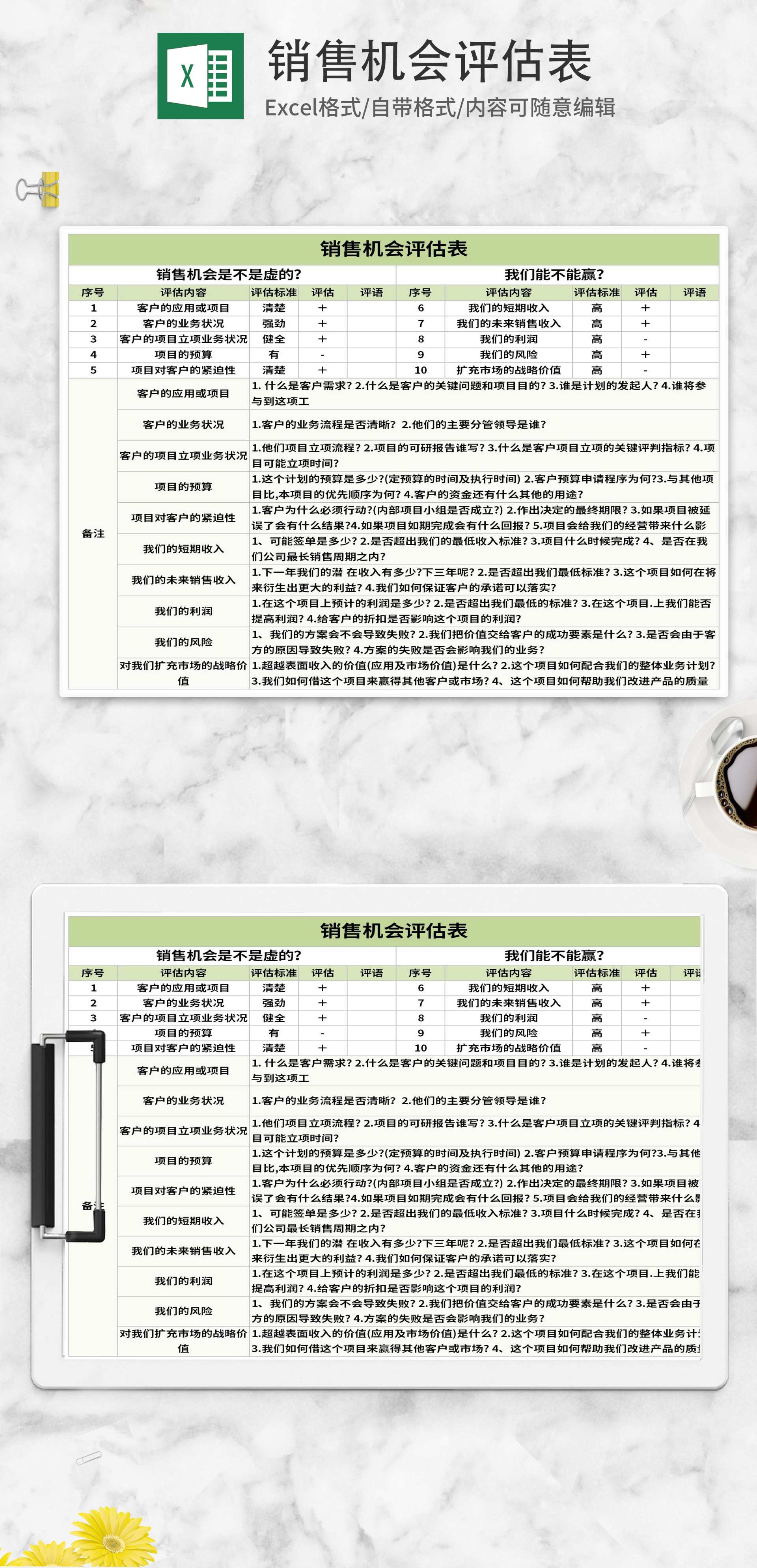 客户销售机会评估表Excel模板