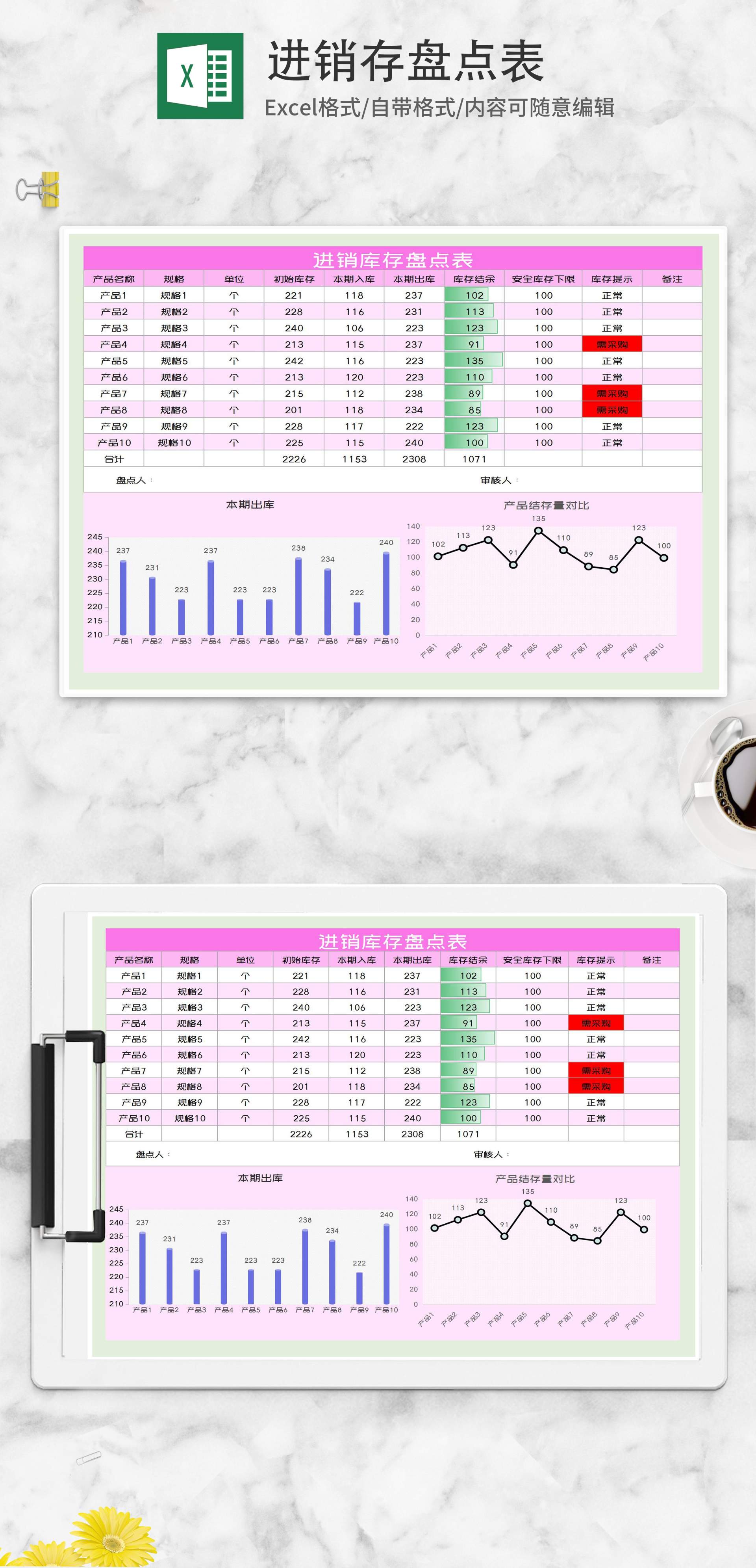 紫色进销库存盘点表Excel模板