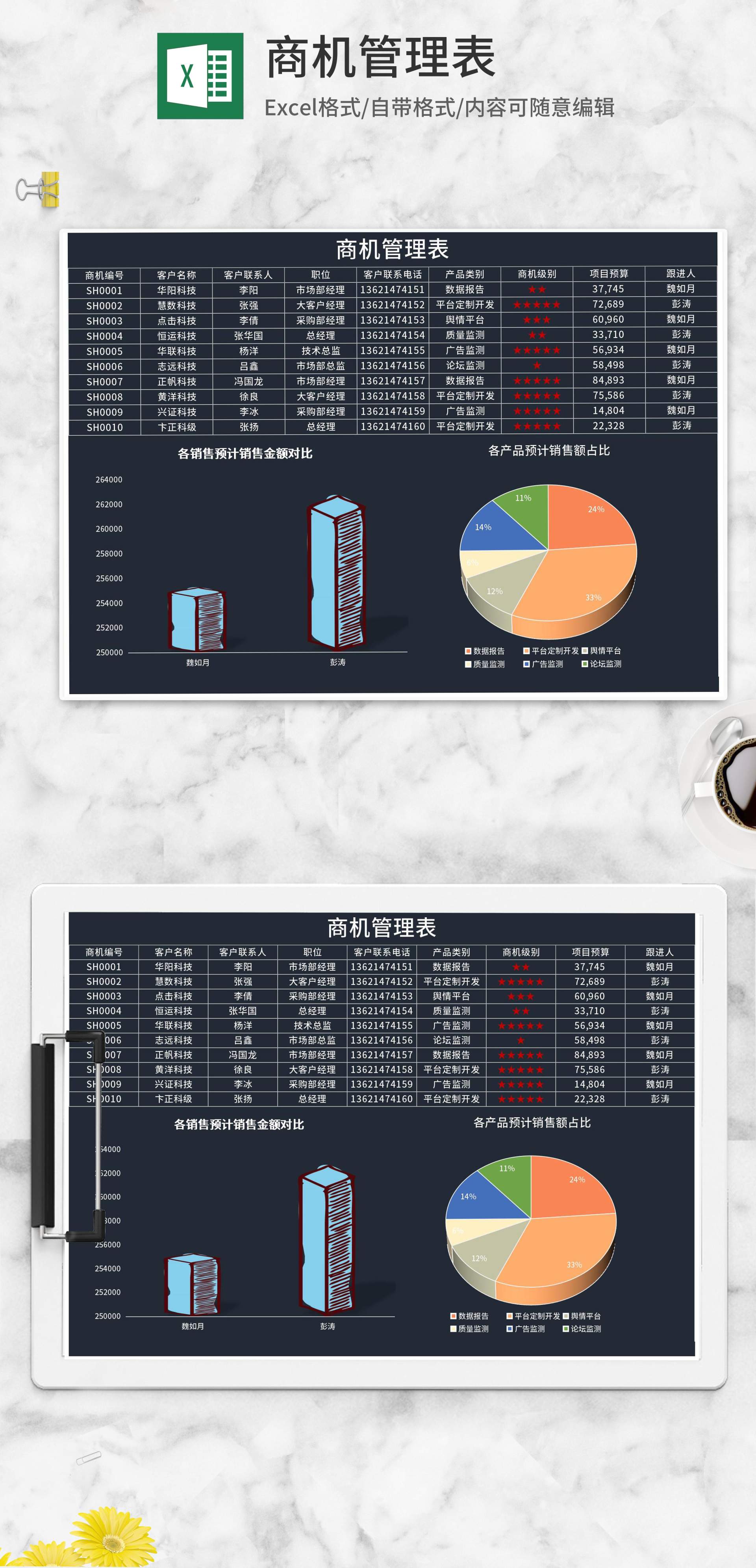 深色客户商机管理表Excel模板