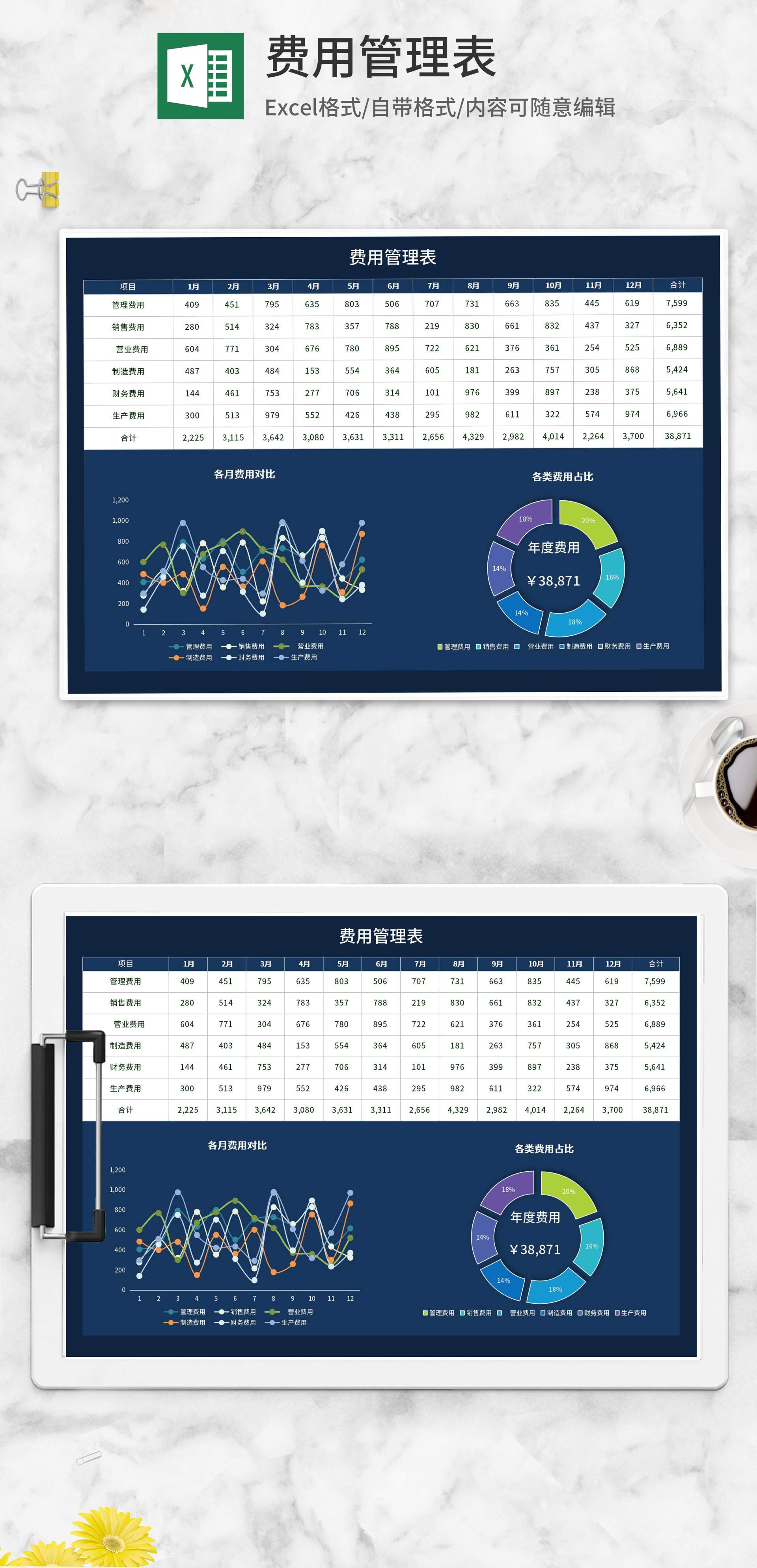深蓝项目费用管理表Excel模板