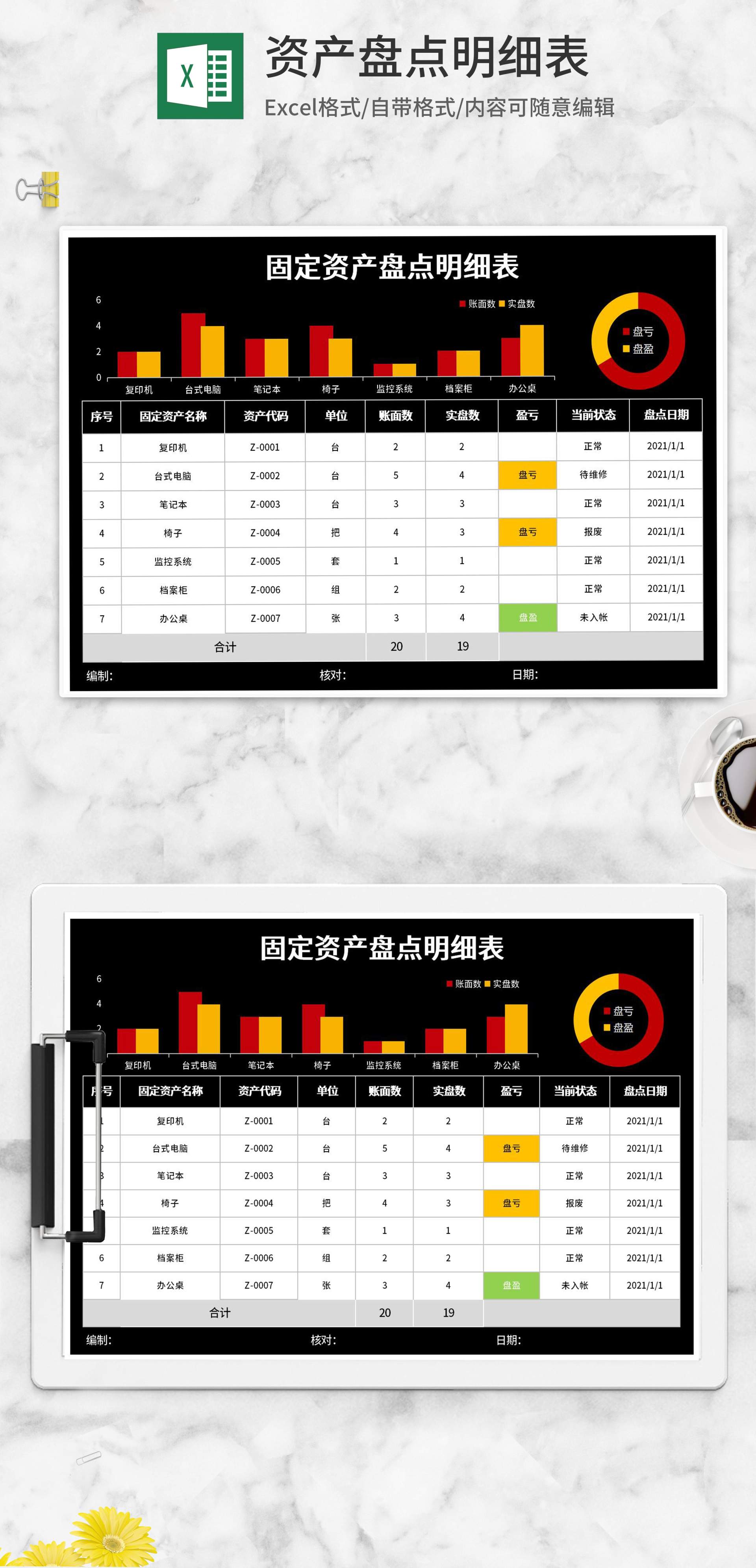 固定资产盘点明细表Excel模板