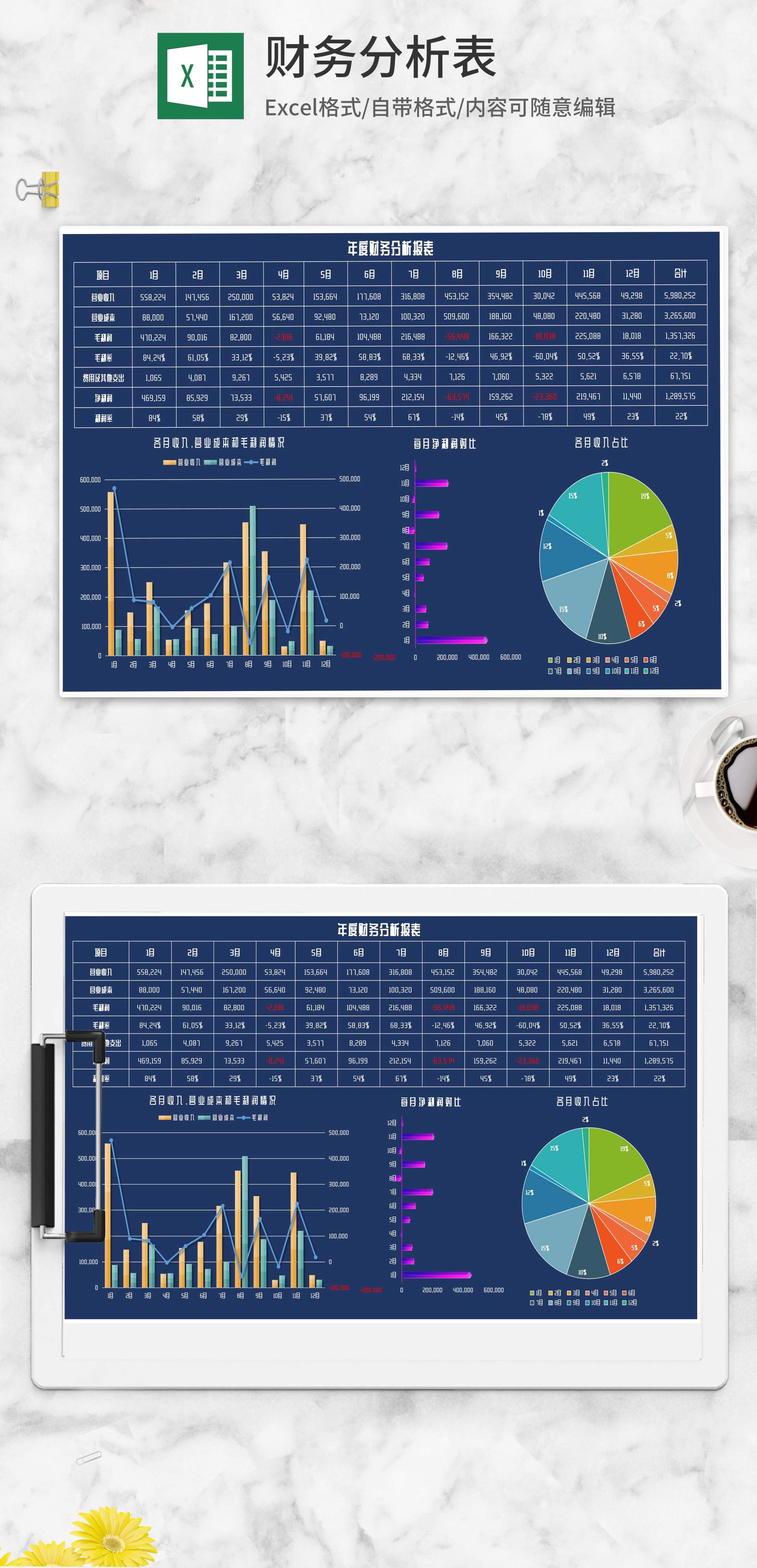 深蓝年度财务分析报表Excel模板