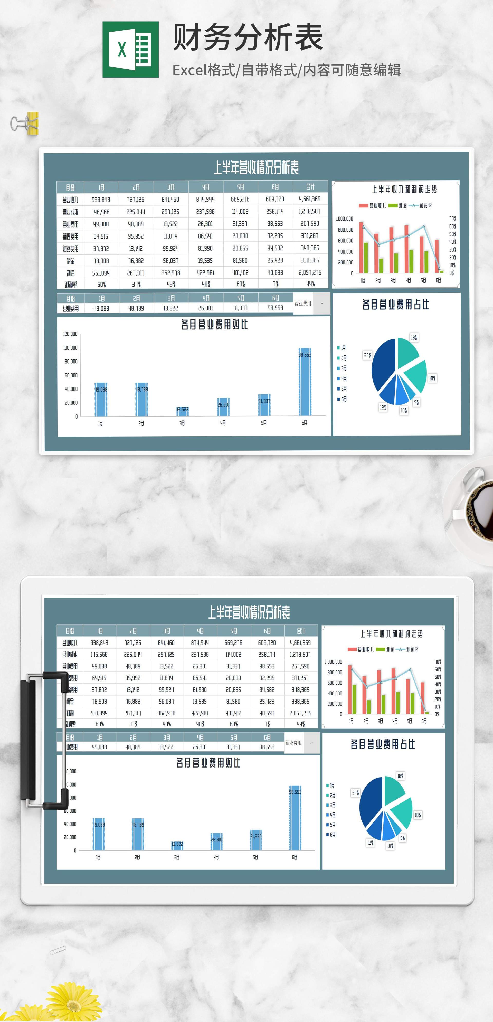 上半年各月营收情况分析表Excel模板