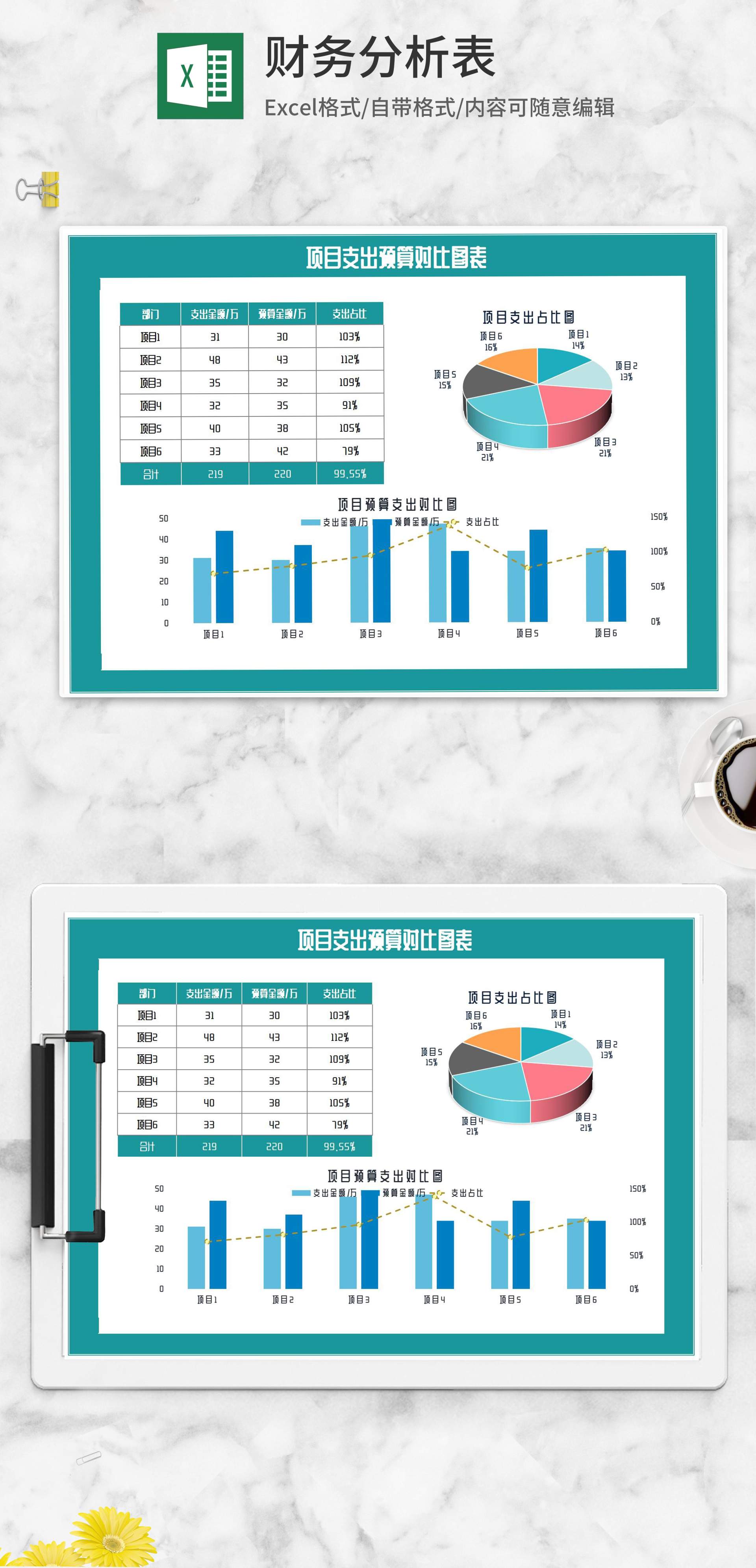 项目支出预算对比图表Excel模板