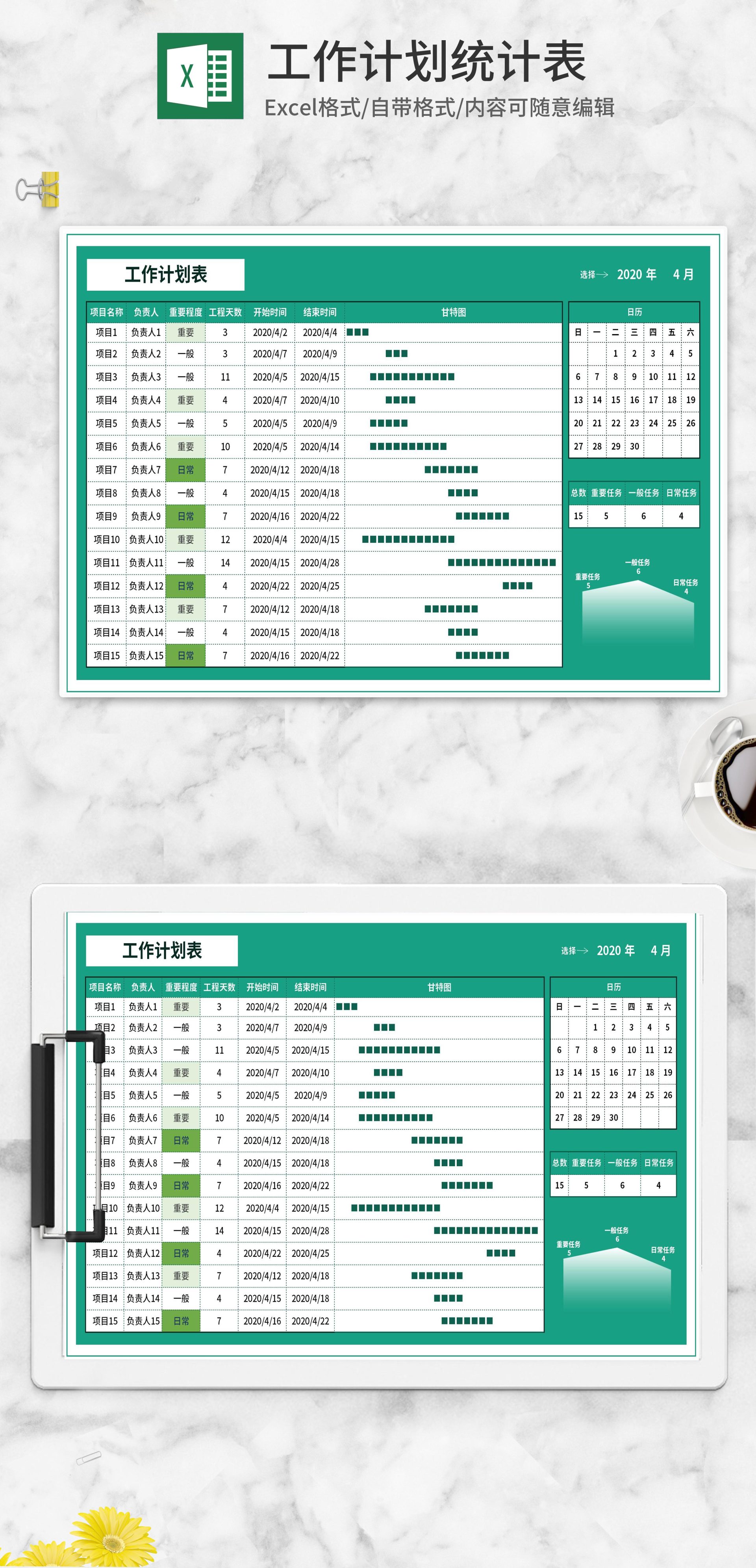 项目工作计划统计表Excel模板
