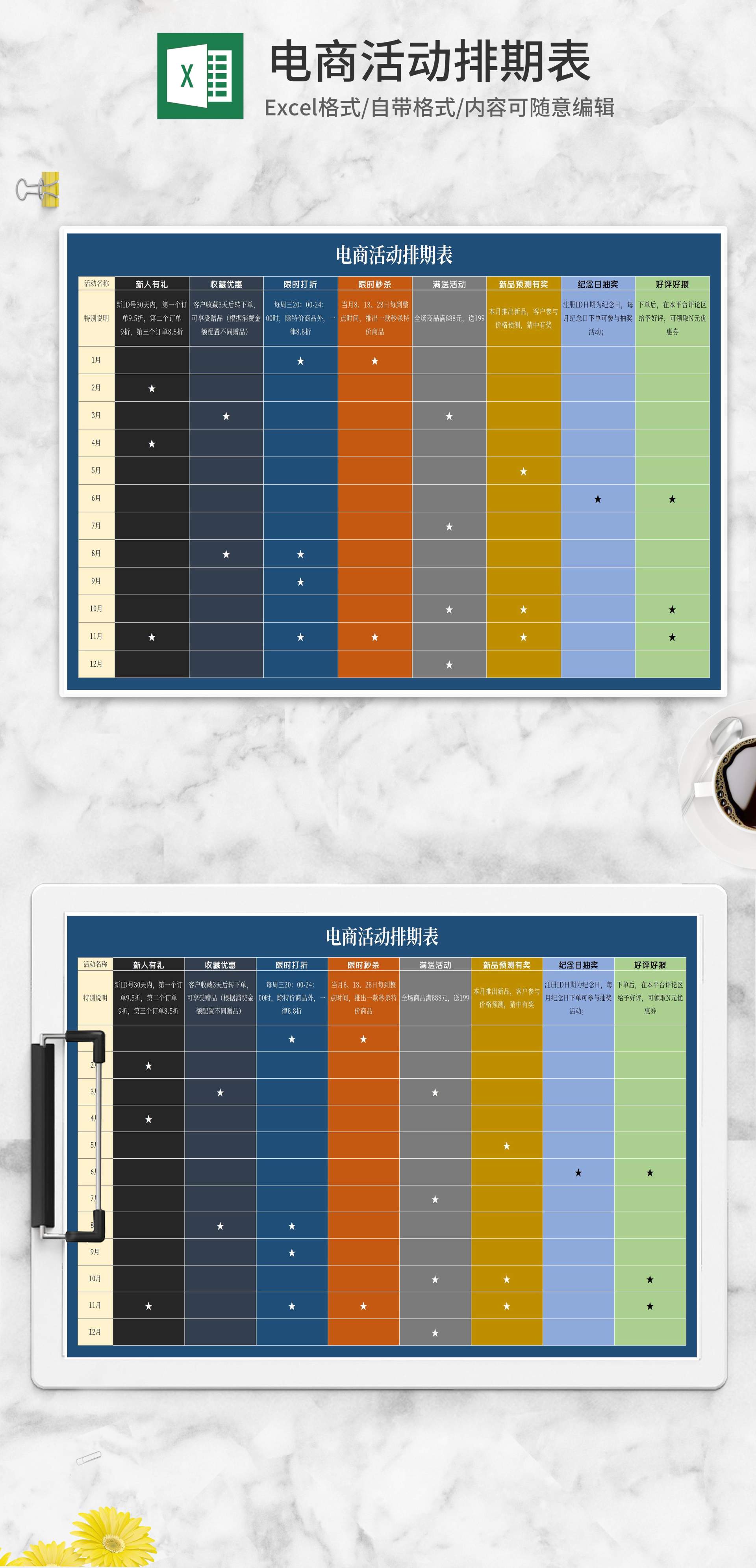 年度电商促销活动排期表Excel模板