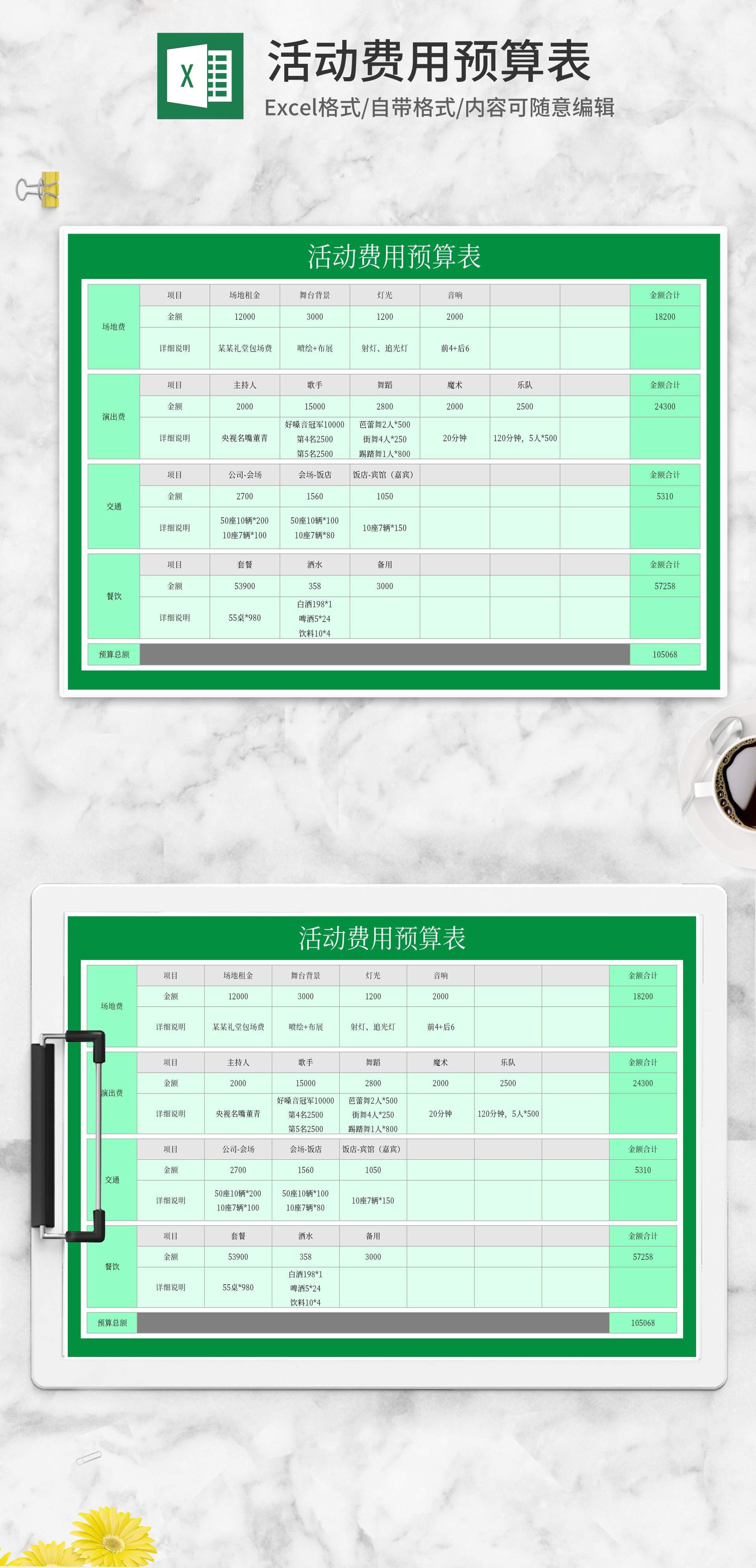 绿色活动费用预算表Excel模板