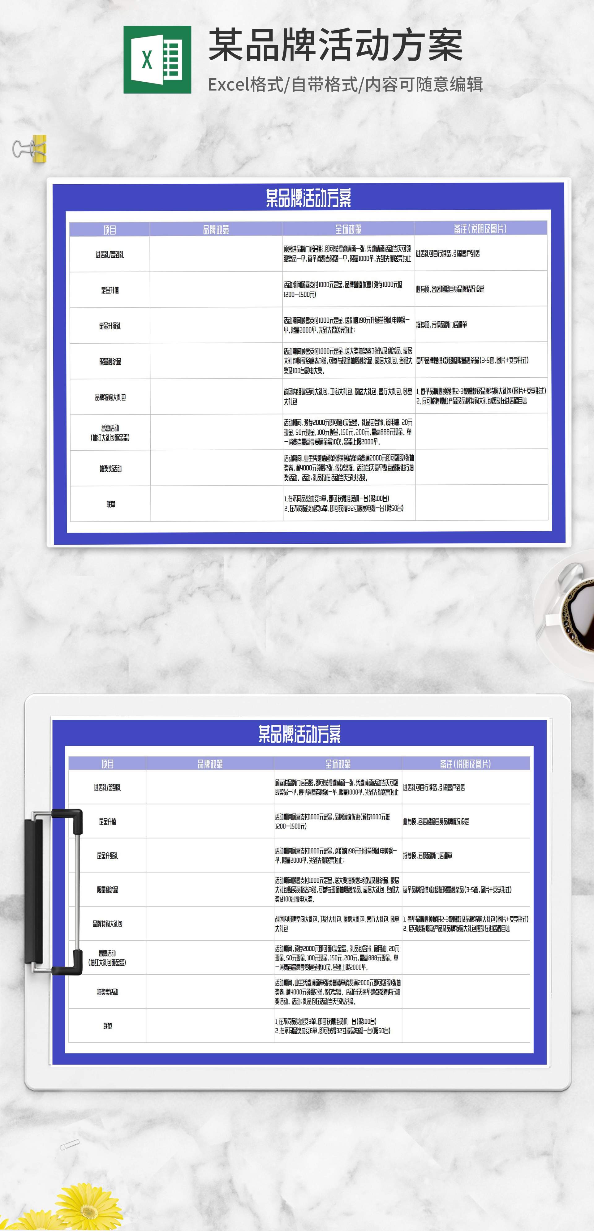 品牌促销活动方案Excel模板