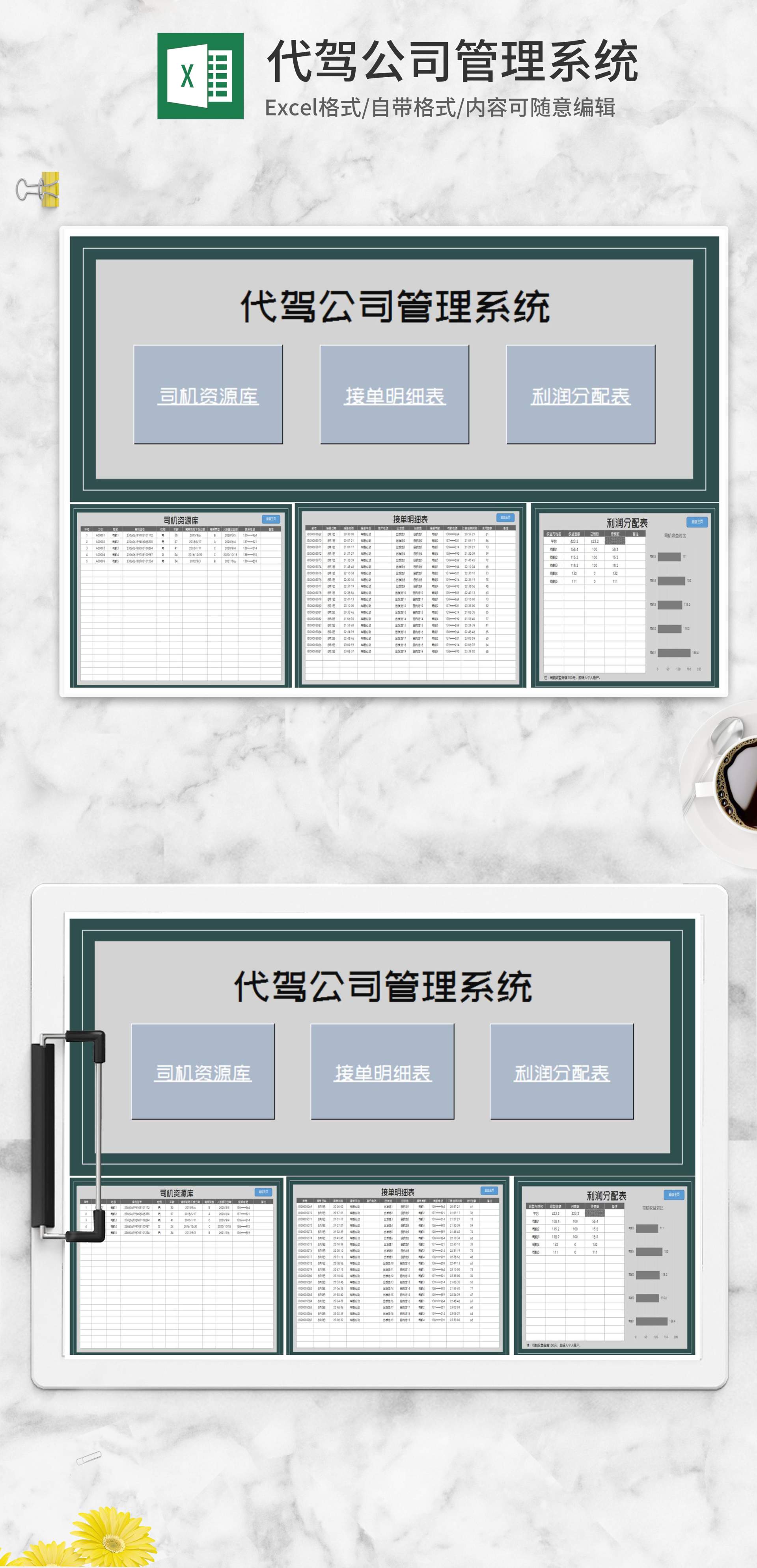 代驾公司管理系统Excel模板