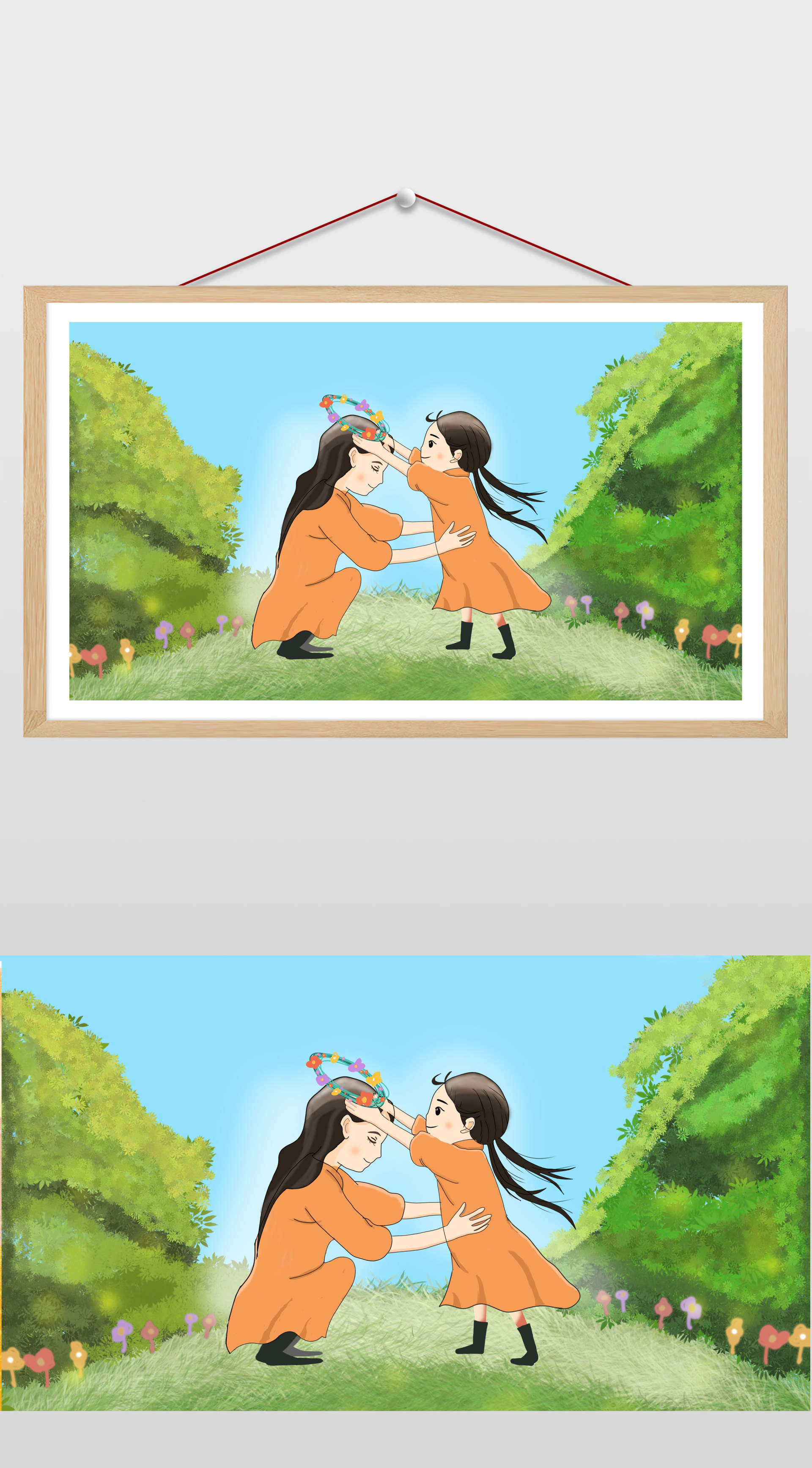 绿色母亲节花环插画