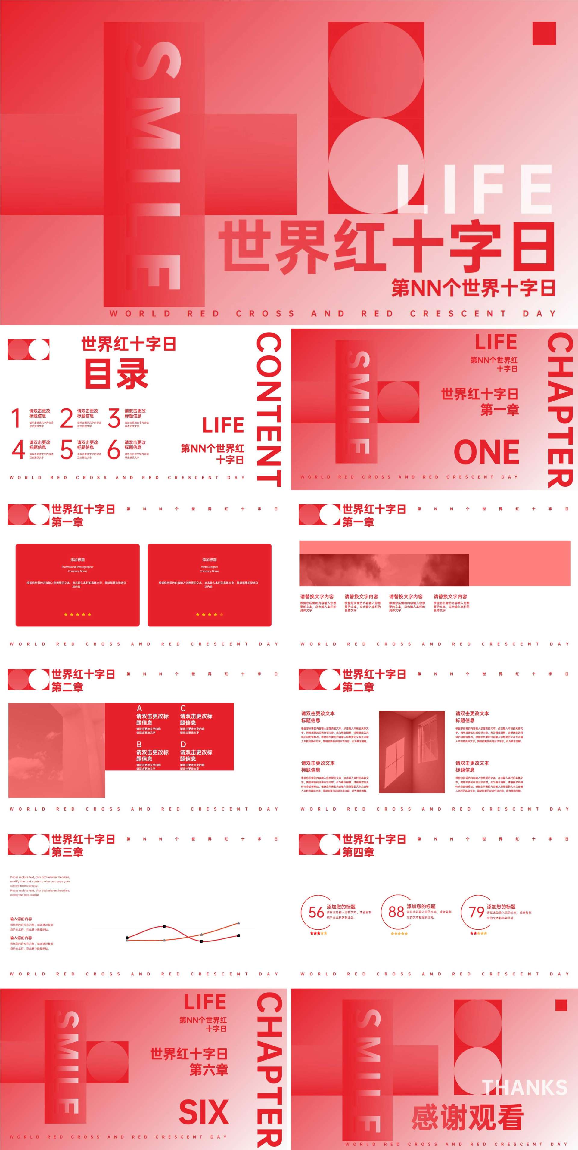 红色简约风世界红十字日PPT模板