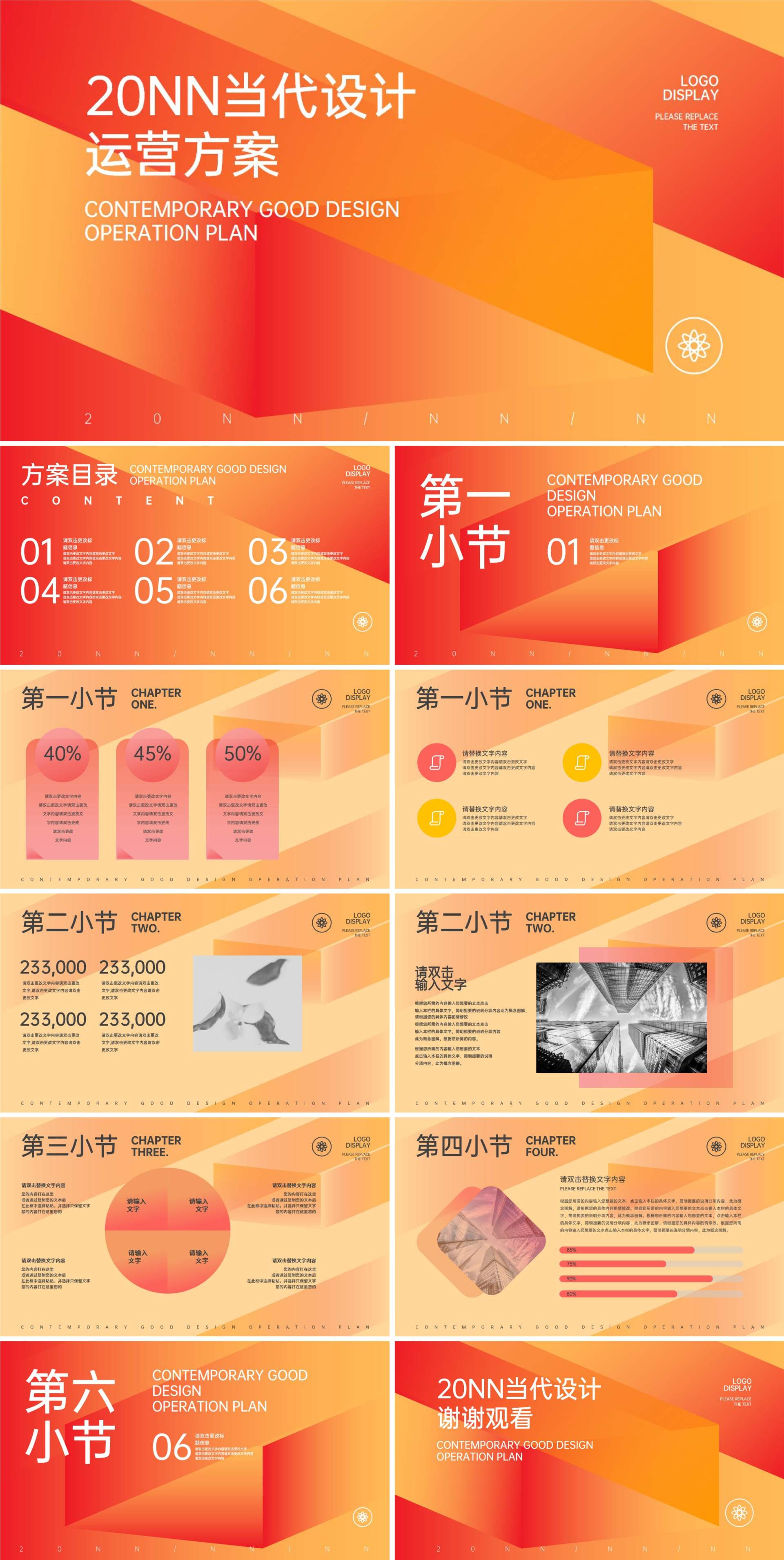 黄色渐变几何风当代设计运营方案PPT模板