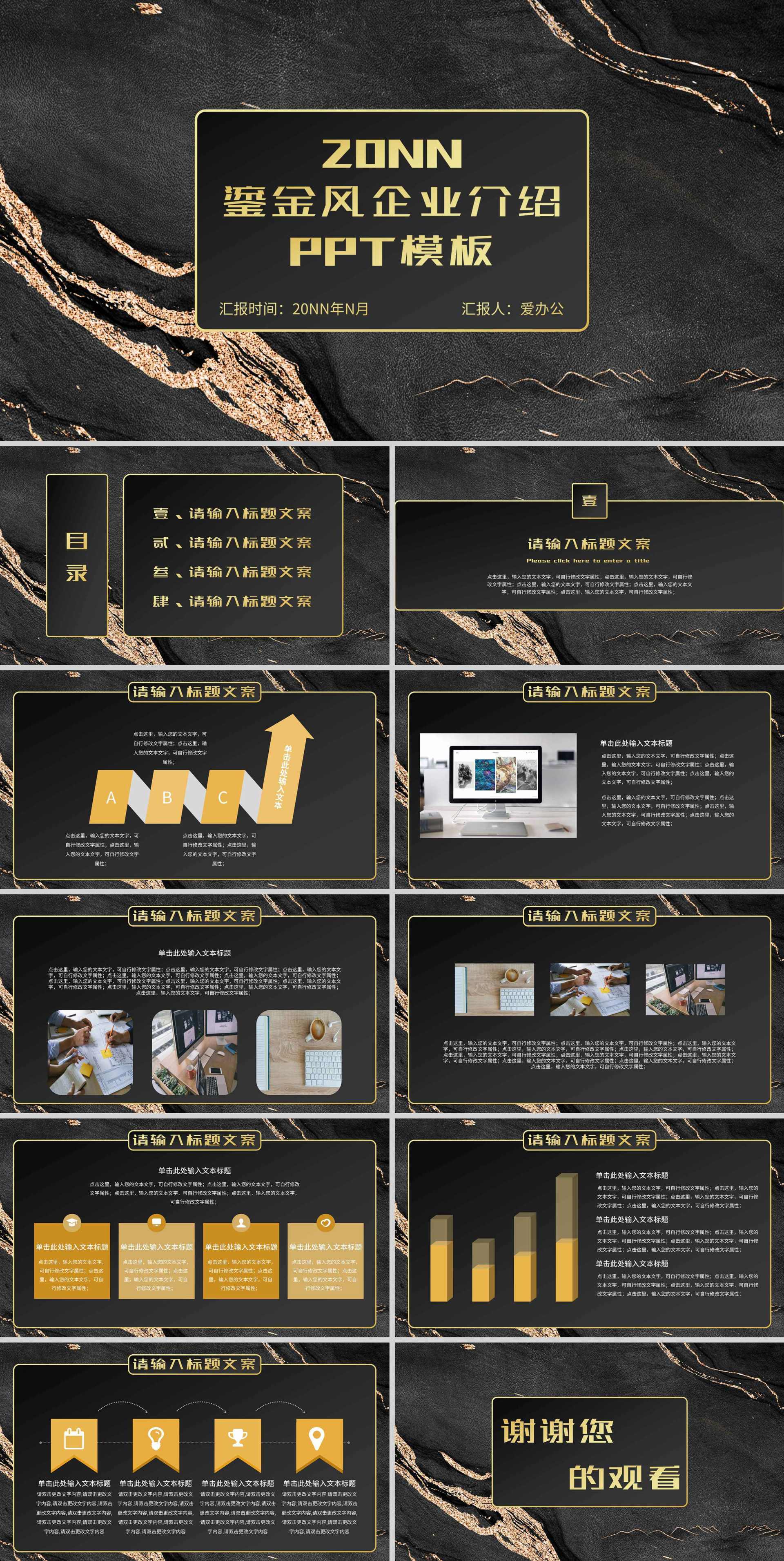 黑色鎏金风企业介绍PPT模板