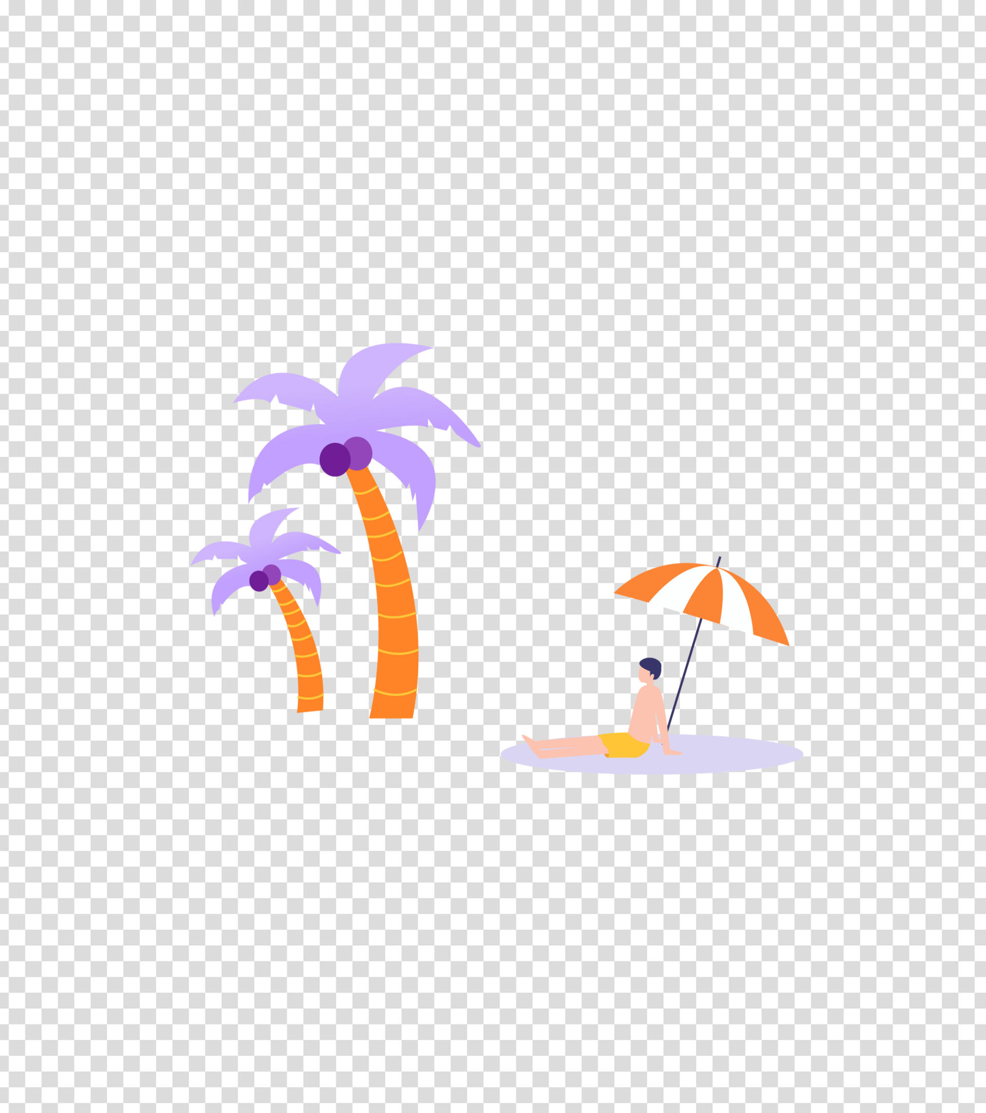 紫色男孩海边度假插画