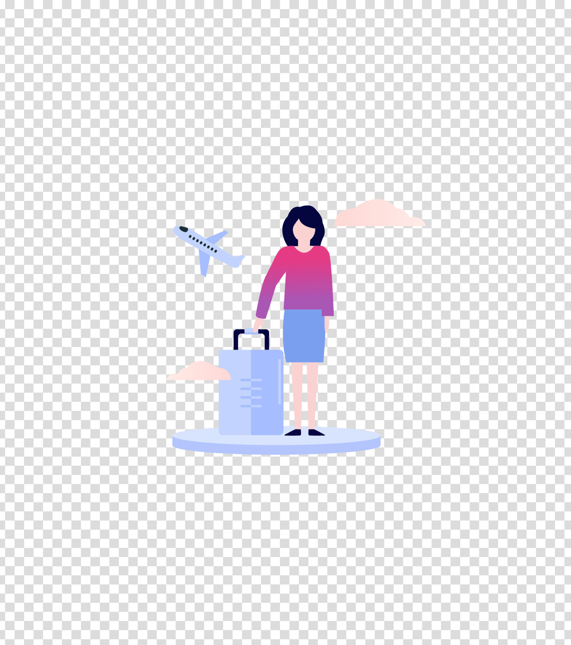 蓝色出差旅行的女子插画
