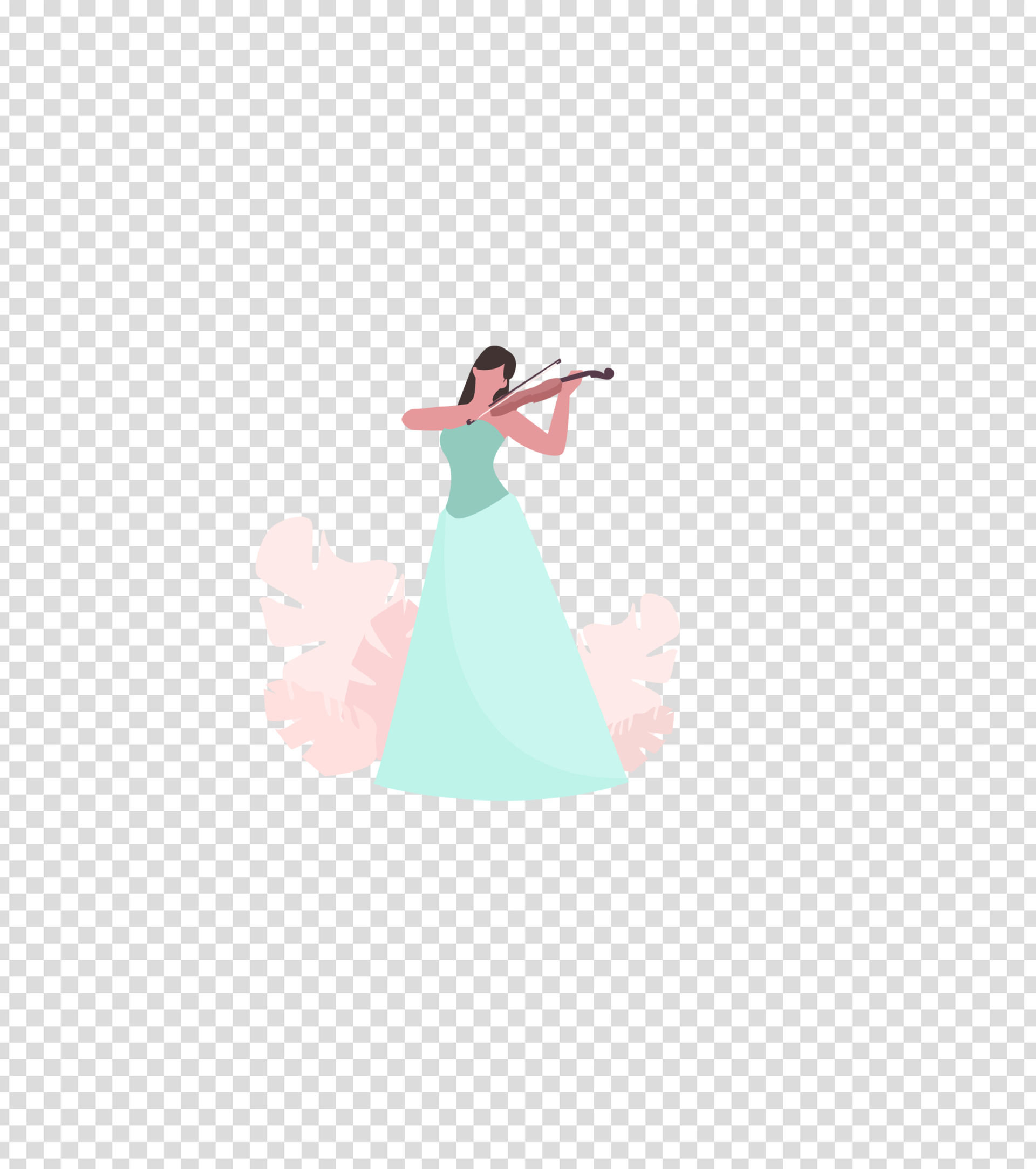 绿色裙子美女演奏小提琴插画