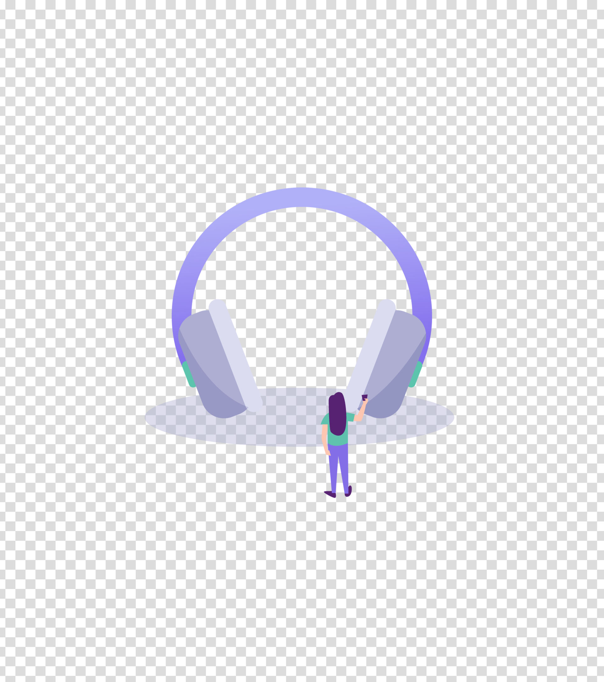 紫色听音乐的女孩插画