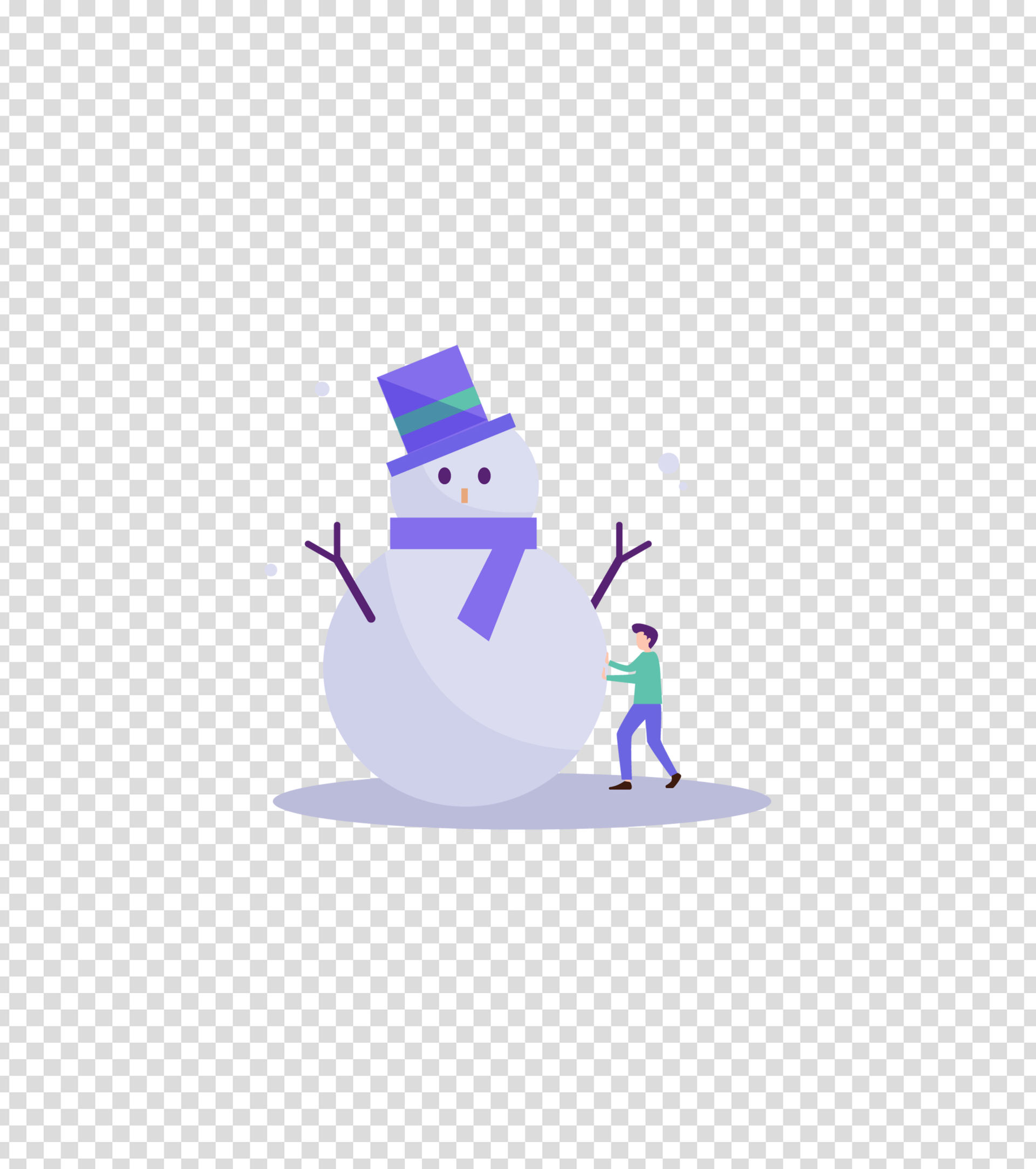 紫色冬天堆雪人的男人插画