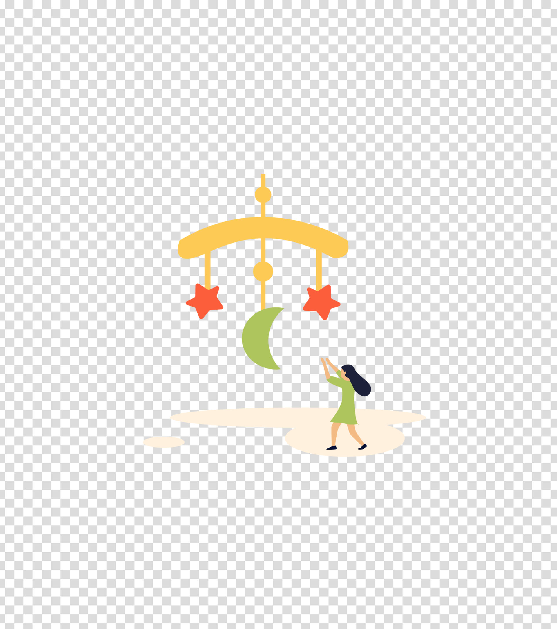 黄色摘星星月亮的女孩插画