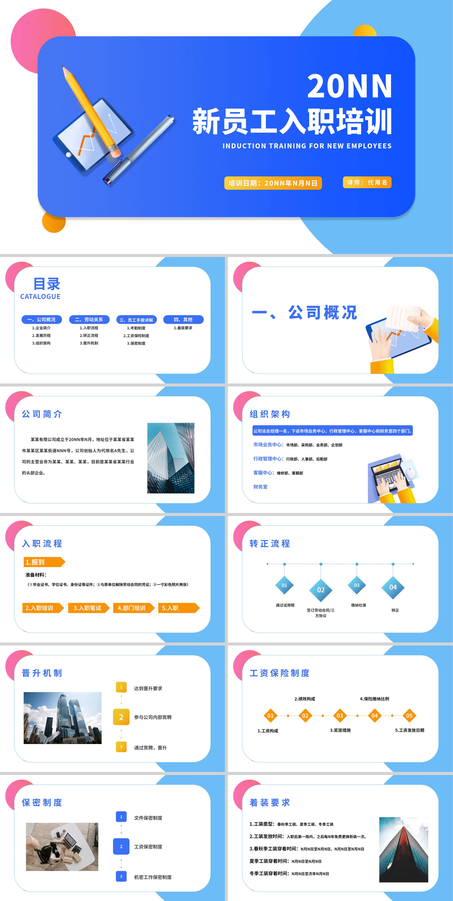 小清新公司新员工入职培训PPT模板