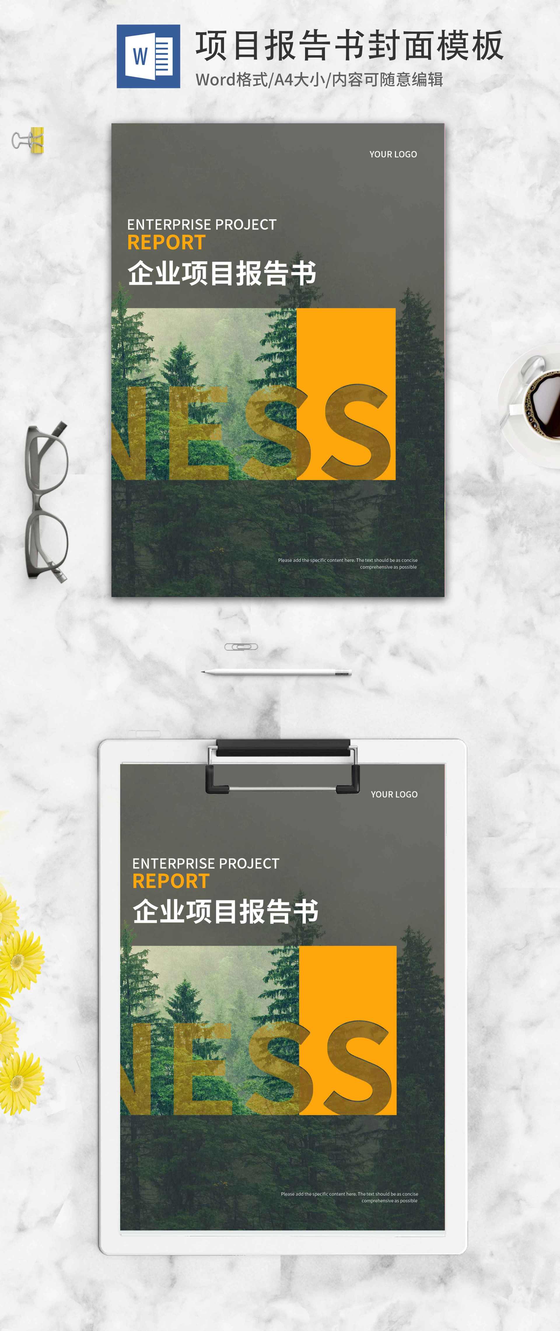 黑色项目报告封面设计word模板