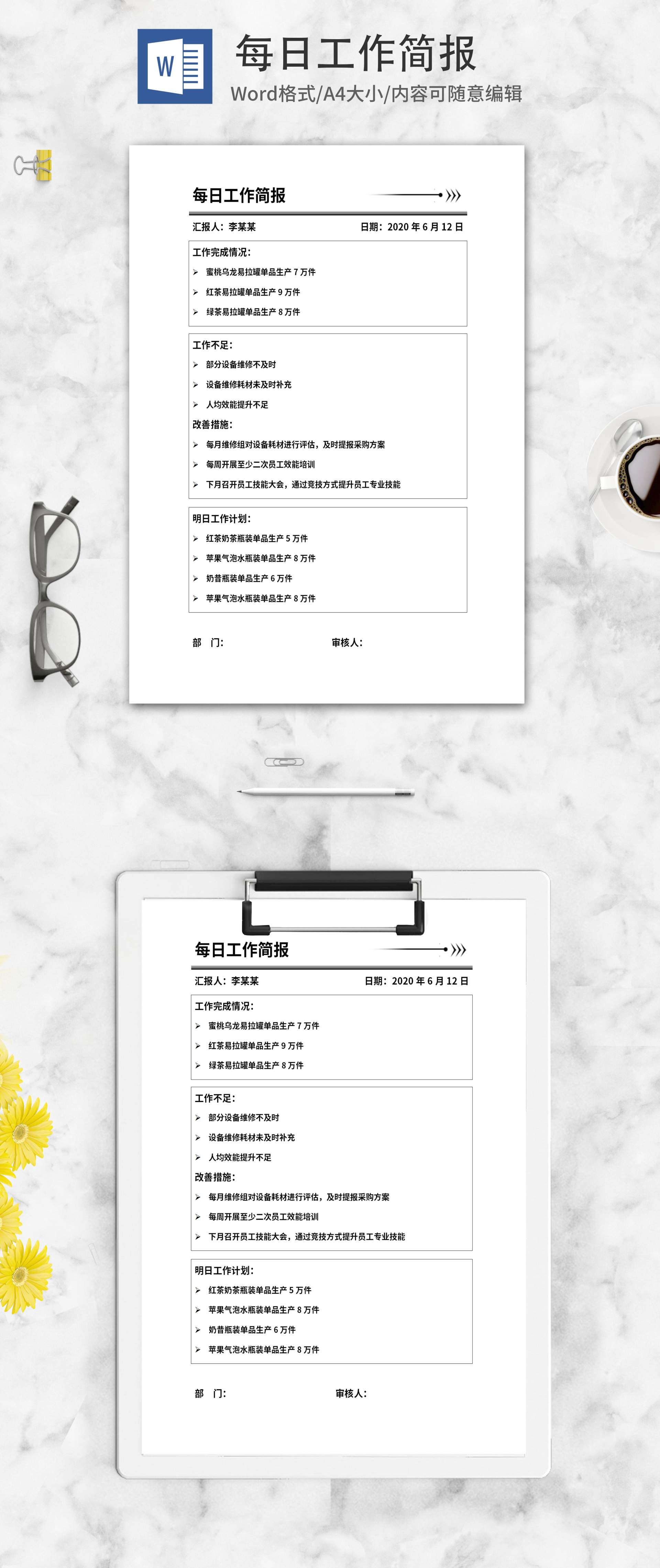 部门每日工作简报word模板